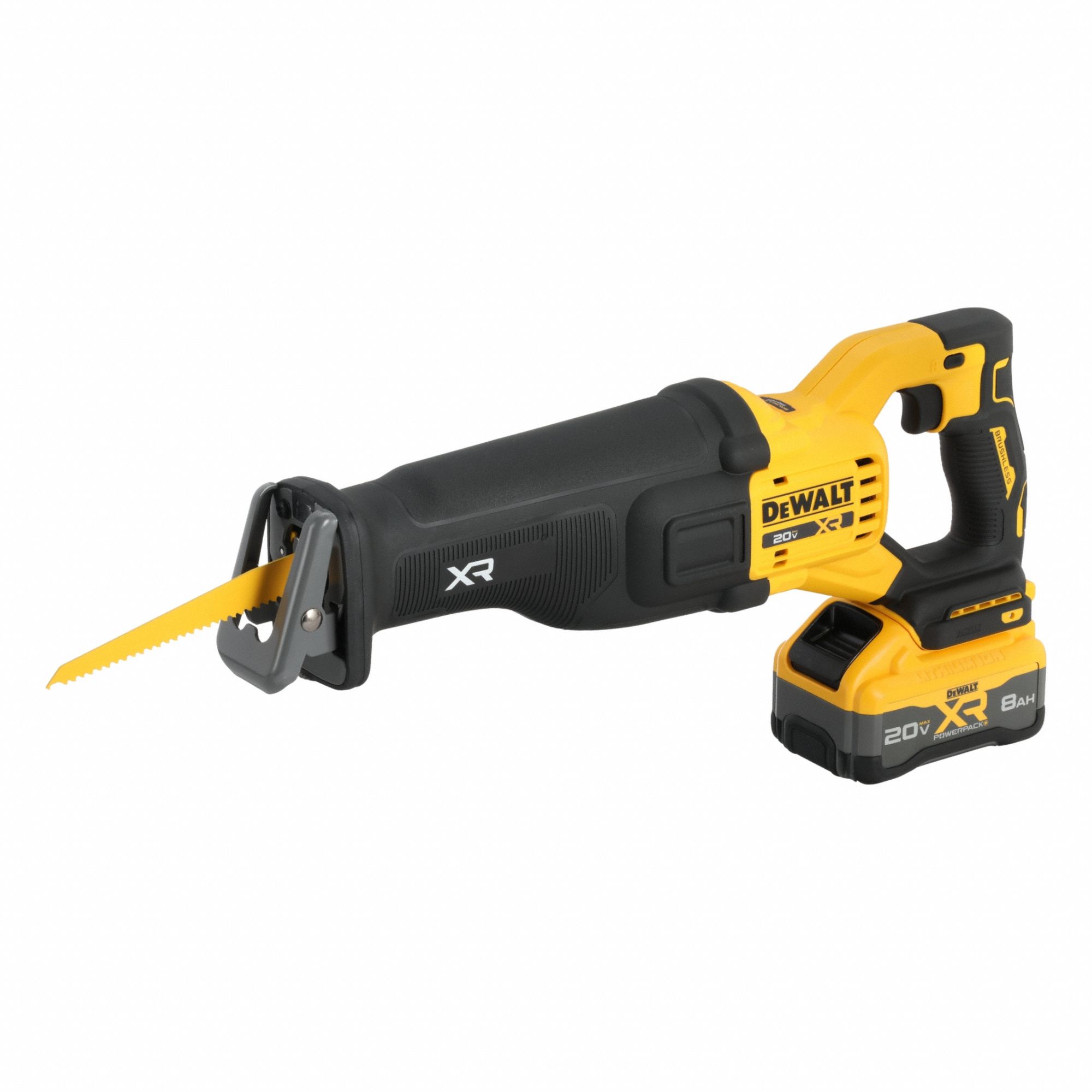 Reciprocating Saw Kit: 1 Battery, 1 Charger, 1 1/8 in Stroke Lg, Straight, Brushless, 8 Ah