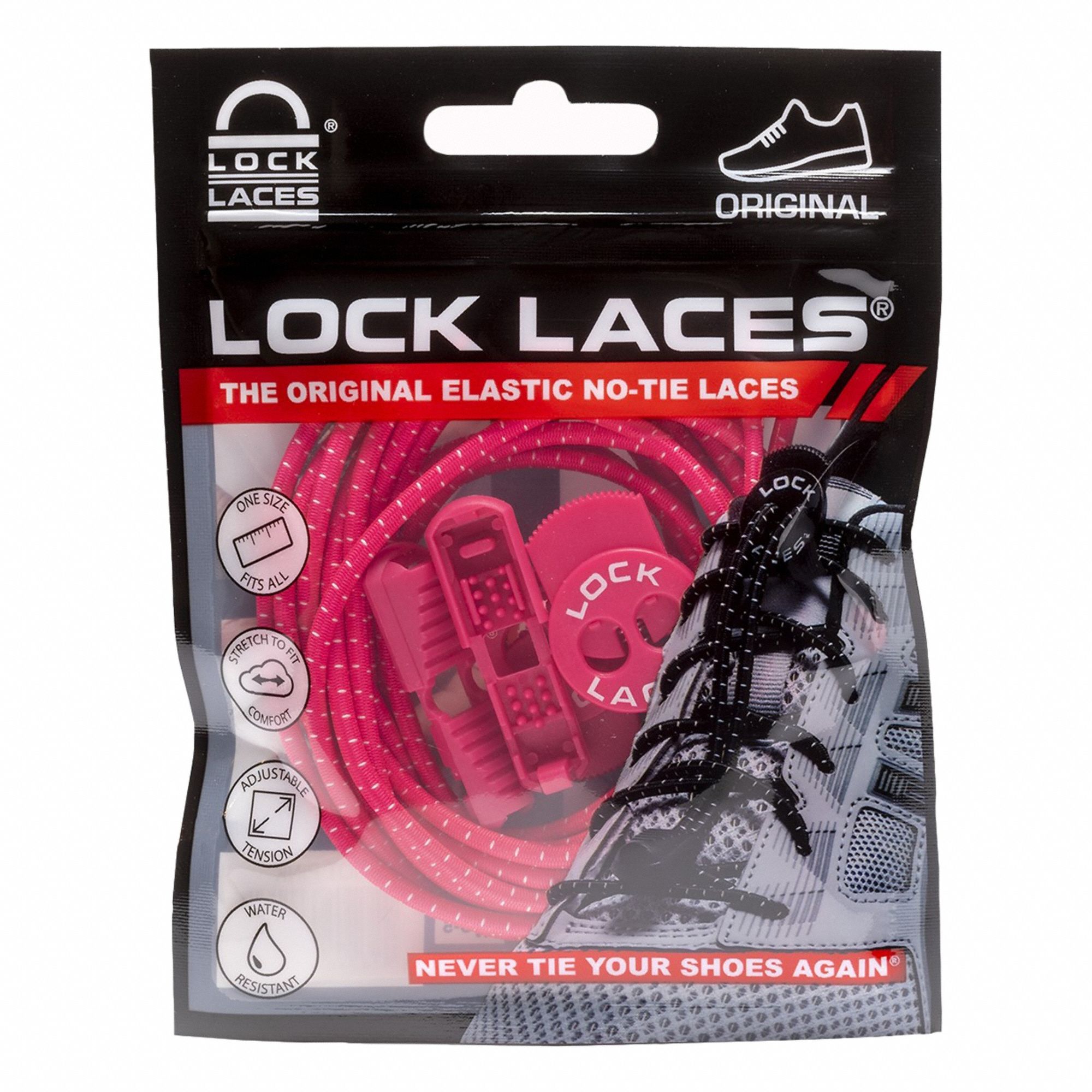 Safety Shoe Laces: PNK48, Hot Pink, Elastic, 48 in Overall Lg, Round, No-Tie, 1 PR
