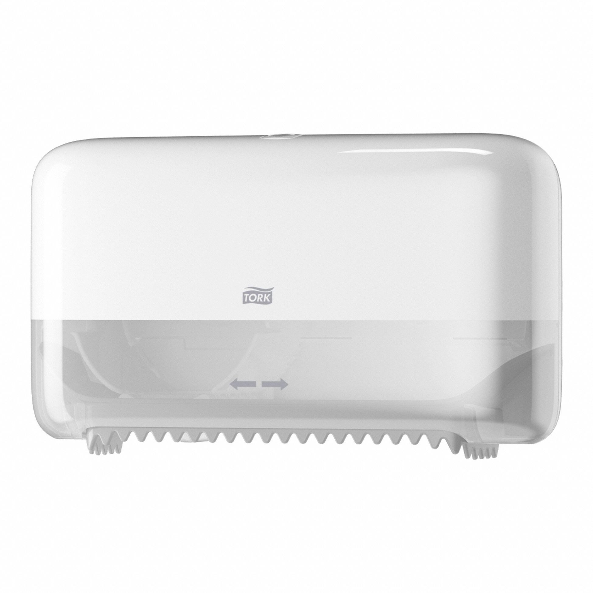 Toilet Paper Dispenser: Coreless, Horizontal Double Roll, Plastic, White, T7 OptiServe®