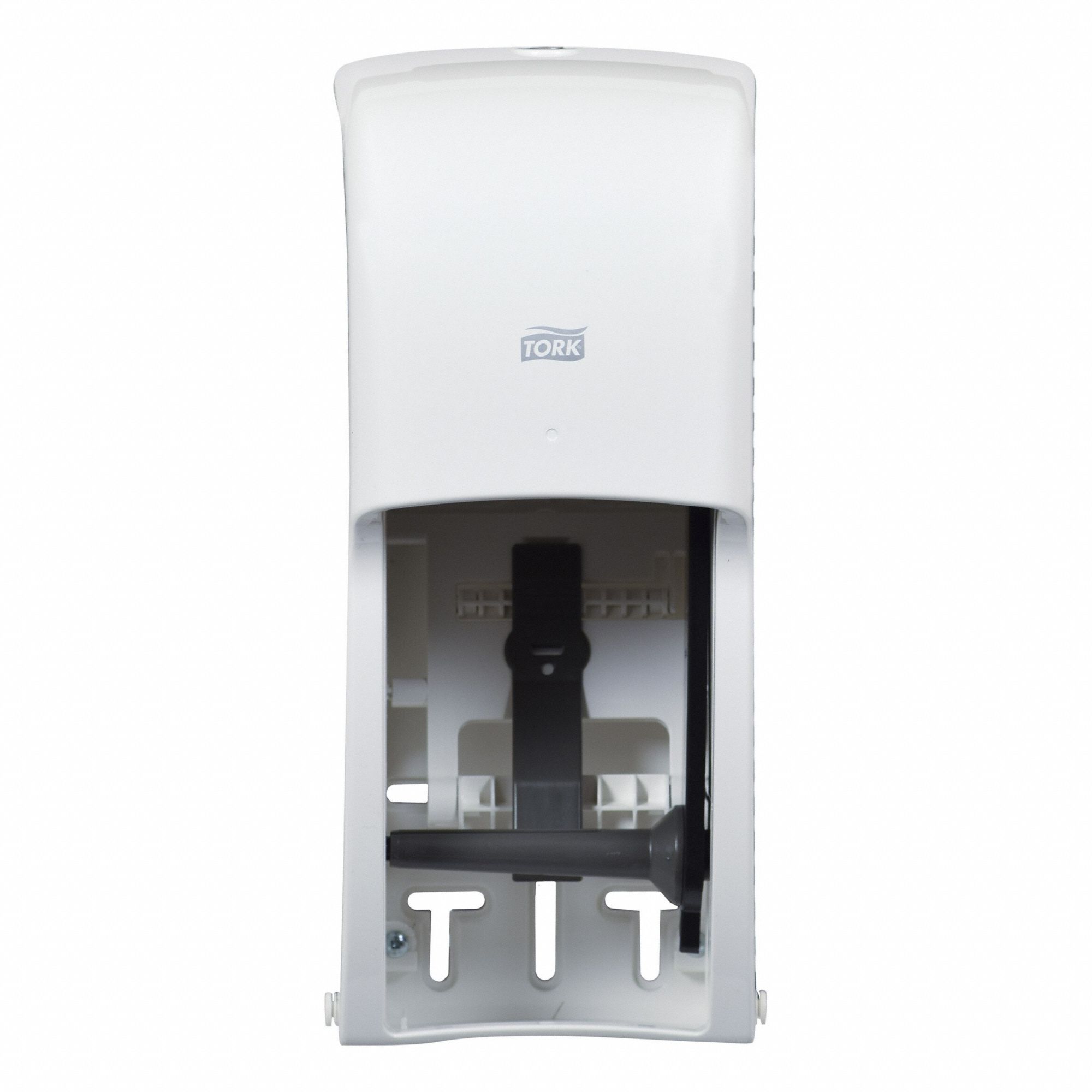 Toilet Paper Dispenser: Coreless, Vertical Double Roll, Plastic, White, T7 OptiServe®