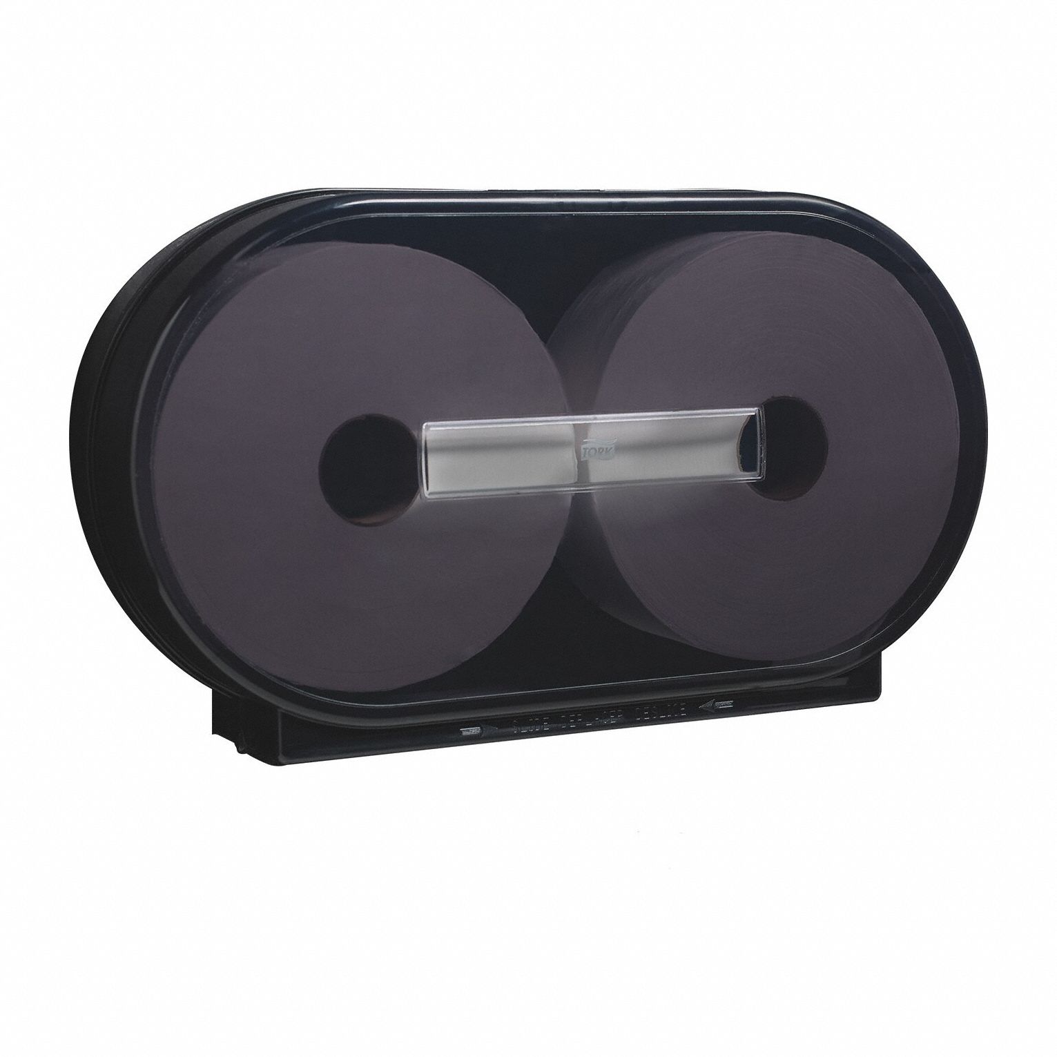 Toilet Paper Dispenser: Jumbo Core, Horizontal Double Roll, Plastic, Black, T1, Locking Cover
