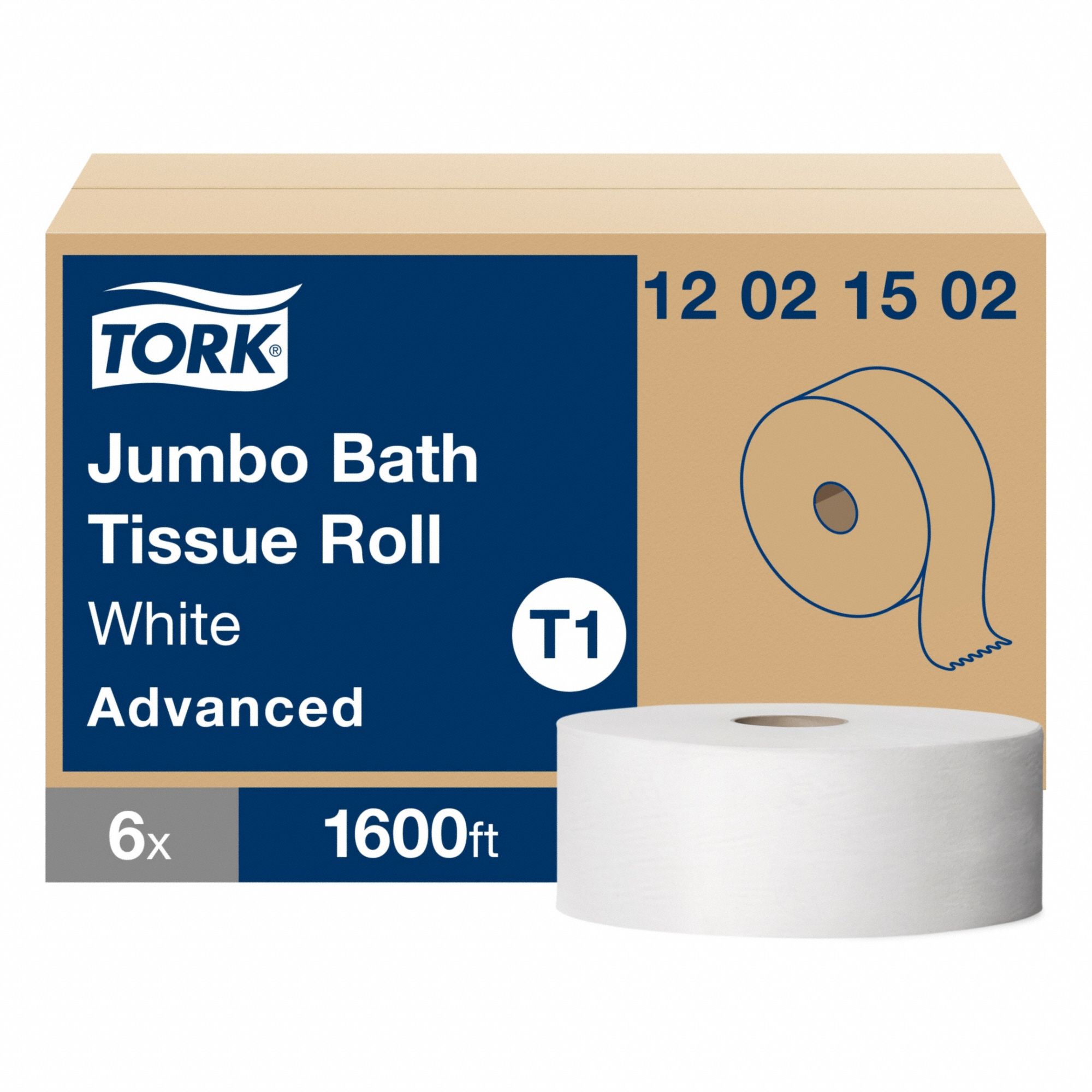 Toilet Paper Roll: 2 Ply, Continuous Sheets, 1, 600 ft Roll Lg, 10 in Roll Dia., T1, 6 PK