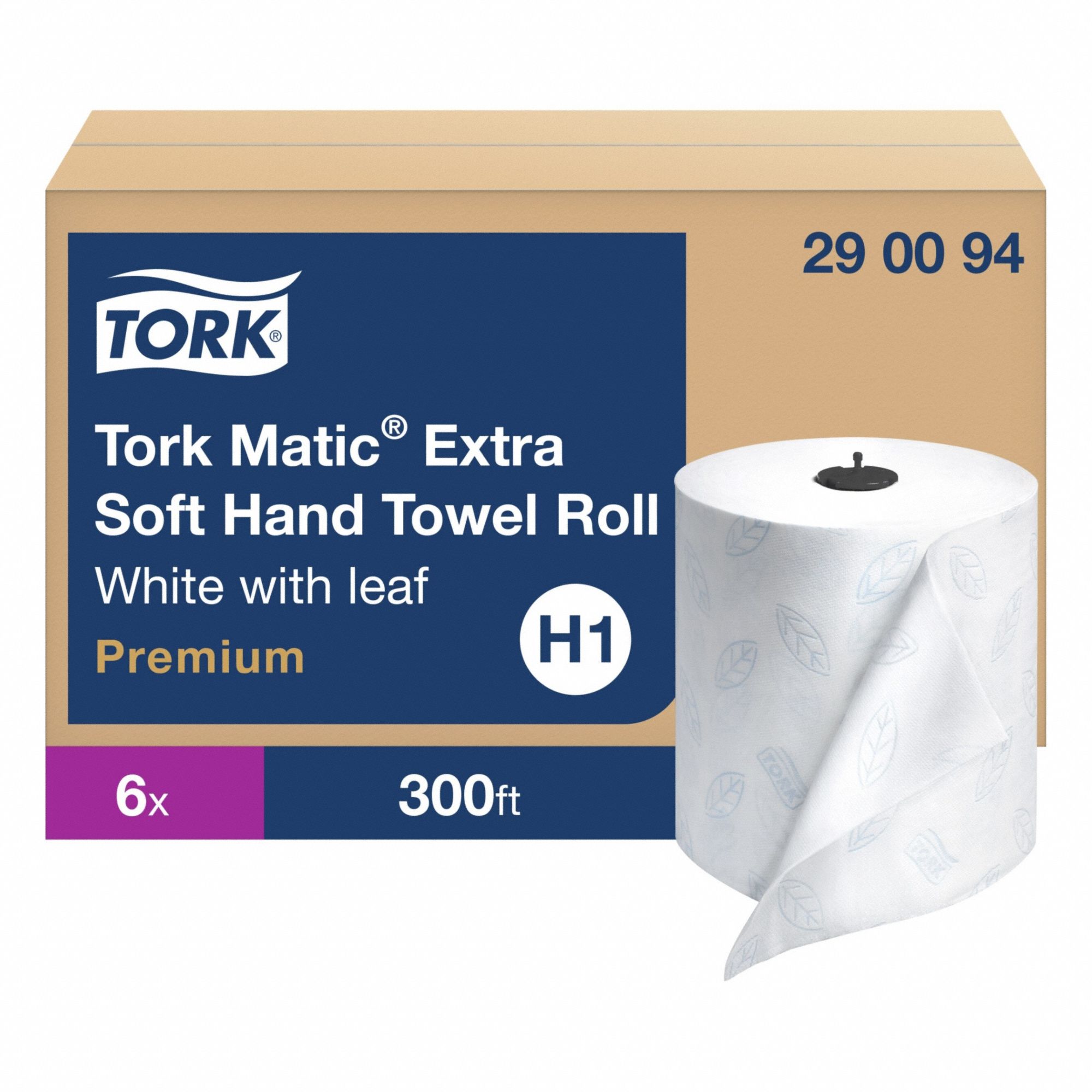 Paper Towel Roll: White, 7 3/4 in Roll Wd, 300 ft Roll Lg, Continuous Sheet Lg, Hardwound, 6 PK