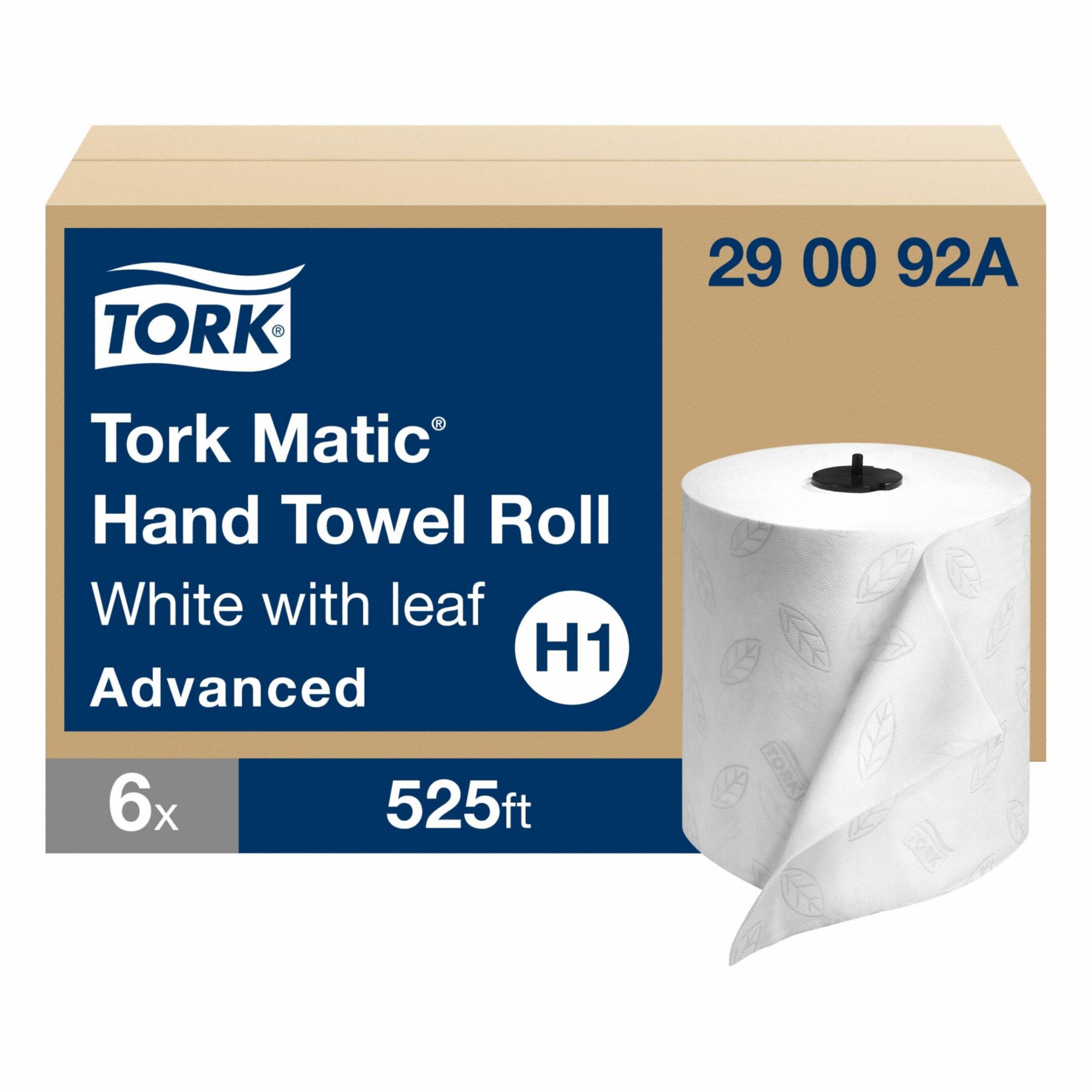 Paper Towel Roll: White, 7 3/4 in Roll Wd, 525 ft Roll Lg, Continuous Sheet Lg, Hardwound, 6 PK