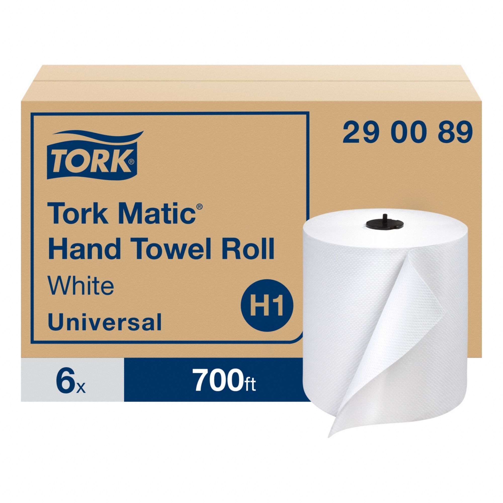 Paper Towel Roll: White, 7 3/4 in Roll Wd, 700 ft Roll Lg, Continuous Sheet Lg, Hardwound, 6 PK
