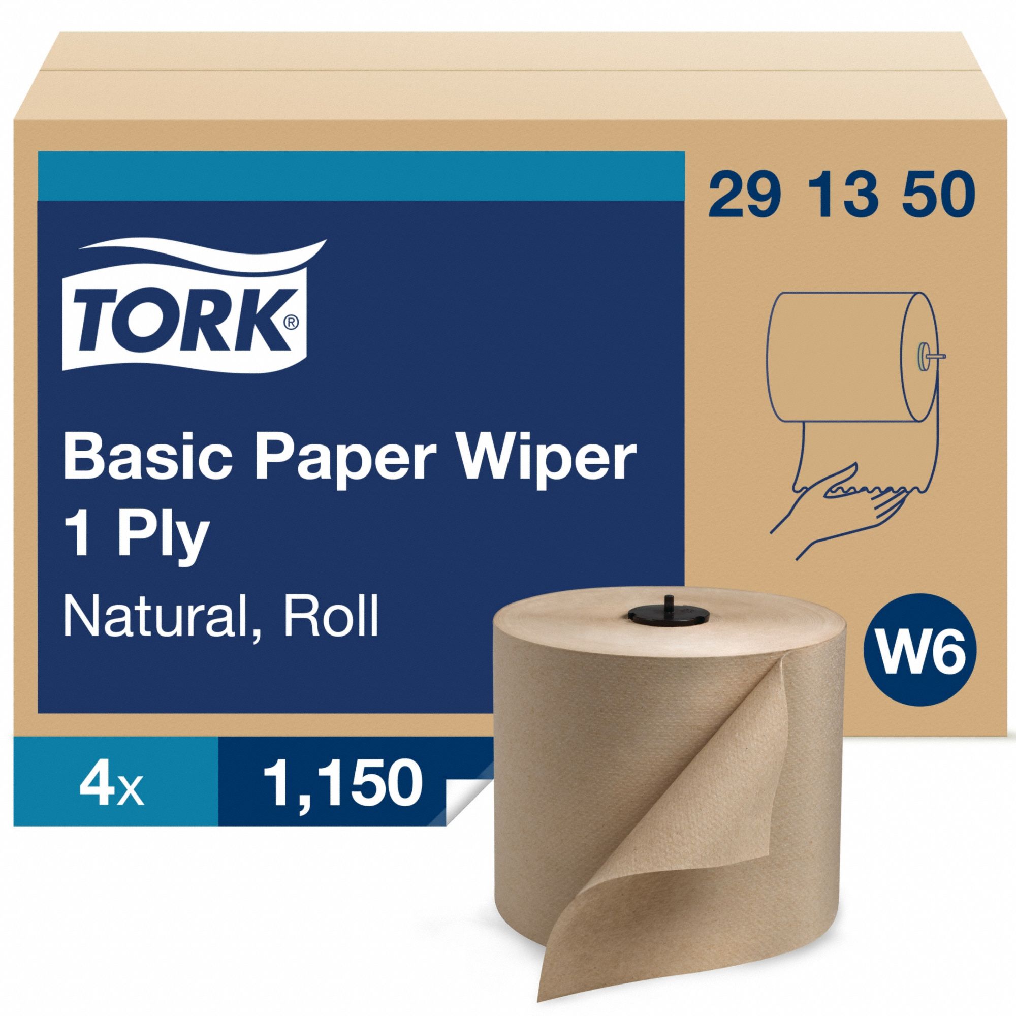 Paper Towel Roll: Brown, 7 3/4 in Roll Wd, 1, 150 ft Roll Lg, Continuous Sheet Lg, 4 PK
