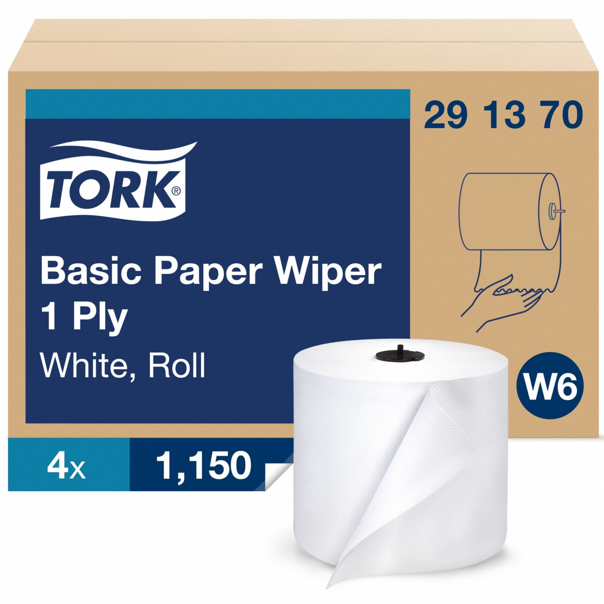 Paper Towel Roll: White, 7 3/4 in Roll Wd, 1, 150 ft Roll Lg, Continuous Sheet Lg, 4 PK