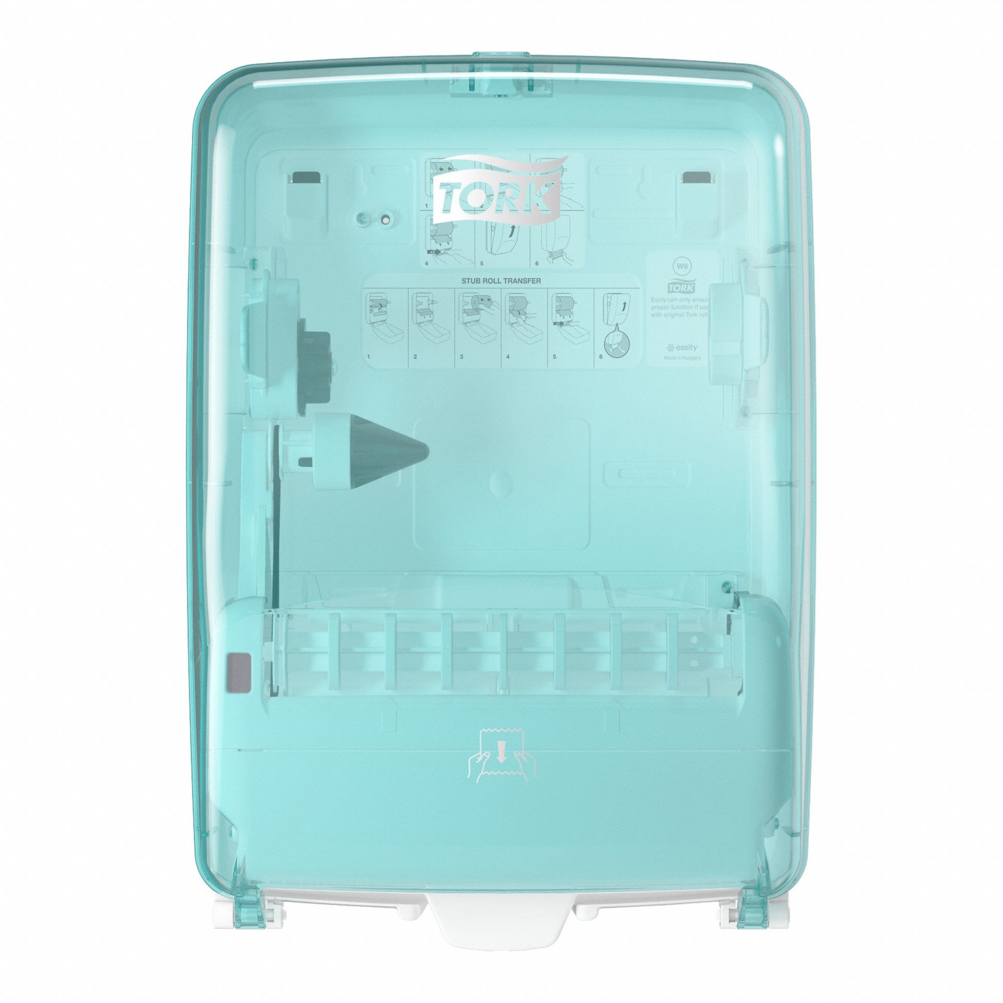 Paper Towel Dispenser: Hardwound, 7 3/4 in Paper Towel Wd, 1 1/2 in, Plastic, Blue