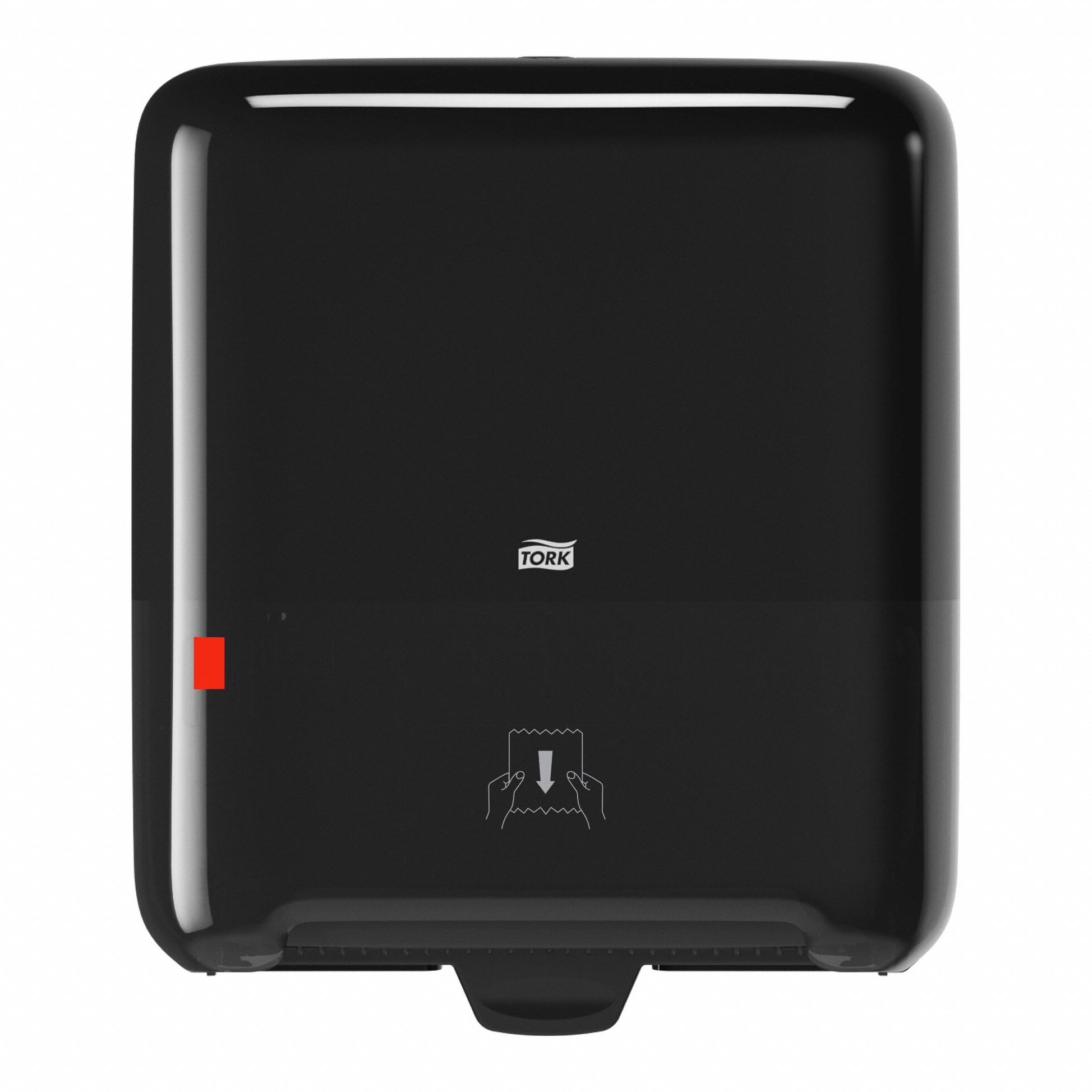 Paper Towel Dispenser: Hardwound, 7 3/4 in Paper Towel Wd, 1 1/2 in, Plastic, Black, Pull