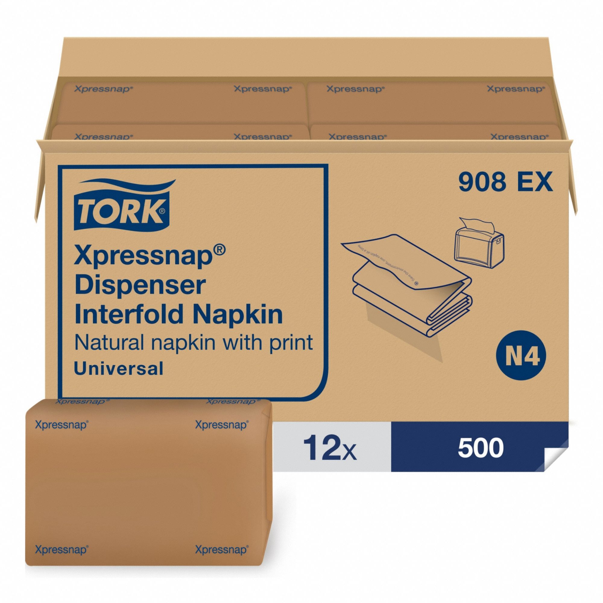 Disposable Napkins: 1 Ply, 4 1/4 in x 6 1/2 in, White, Embossed, Interfold, 12 PK