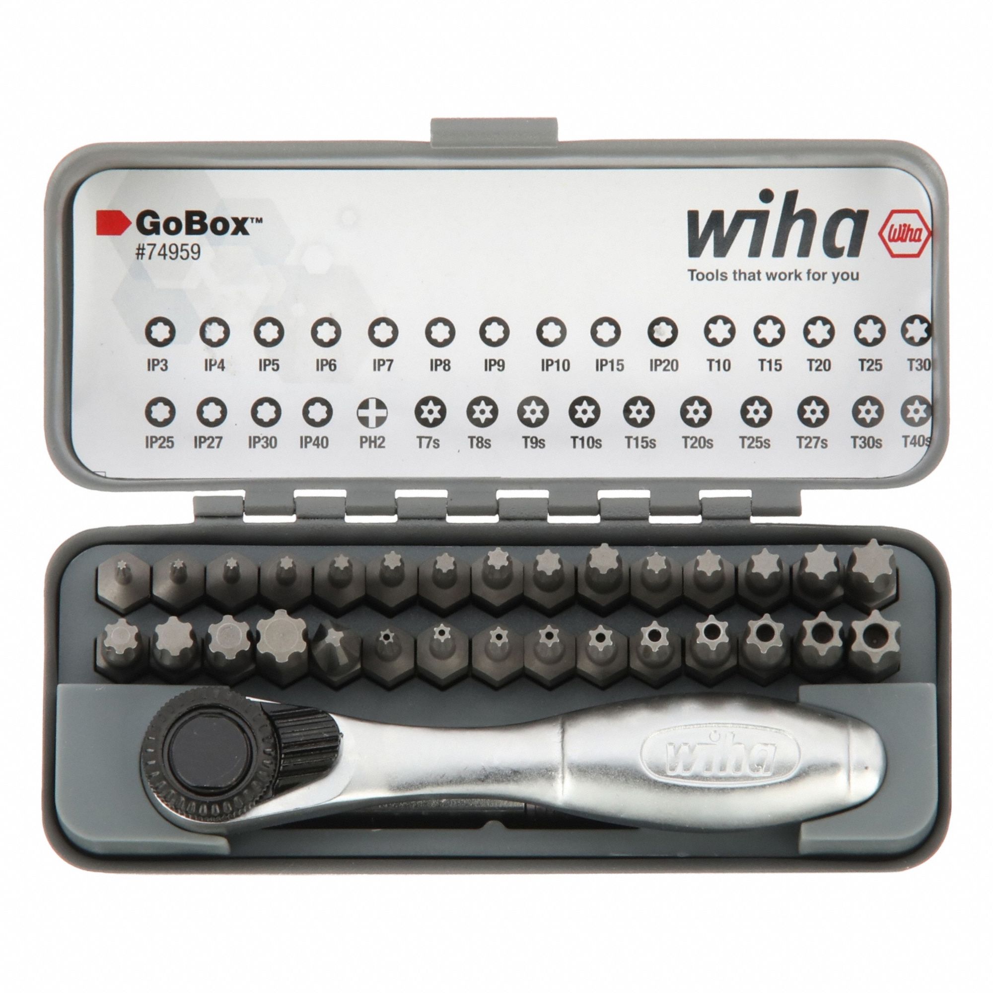 Socket Bit Set: 26 - 50 Pieces, 1/4 in Drive Size, 32 Pieces, 4 1/4 in Overall Lg, Torx, GoBox