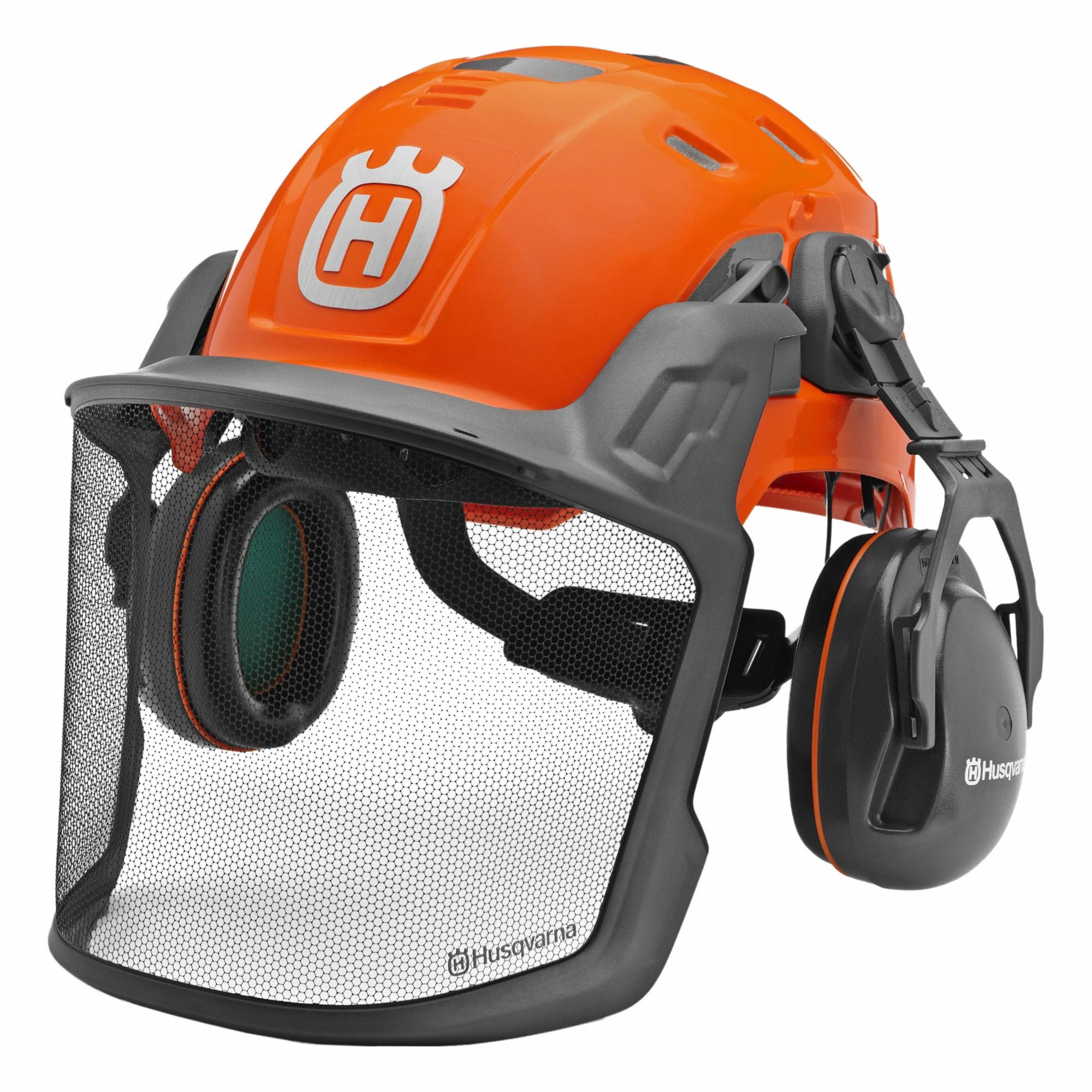 Helmet: Helmet Head Protection, High-Visibility Orange, Earmuffs/Visor