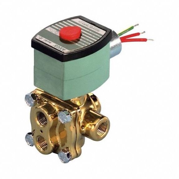 Solenoid Valve: 4-Way, 1/4 in Pipe Size, 120V AC, Watertight/Without Junction Box, Brass Body