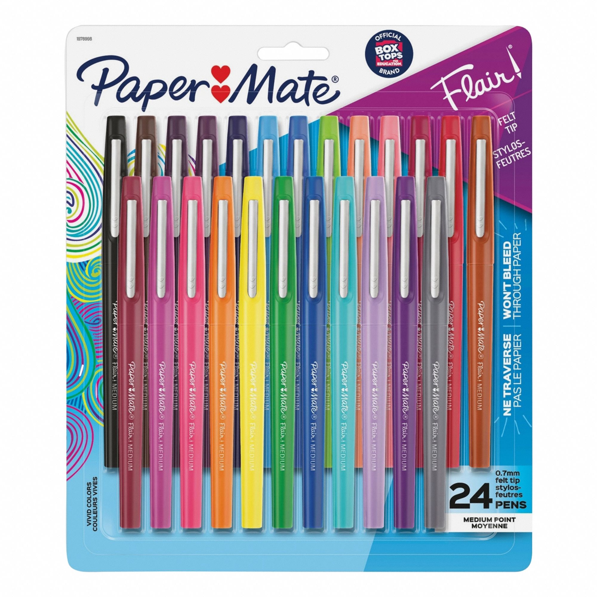 Pen Set: Flair!®, Assorted, 0.7 mm Point Size, Medium, Toxic, Non-Washable, 24 PK