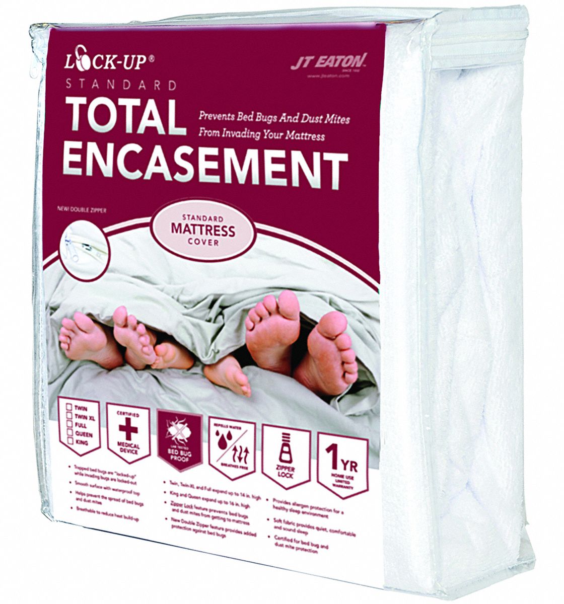 Mattress/Box Spring Protector: Full, 75 in Overall Lg, 54 in Overall Wd, White, 3 mm Thick
