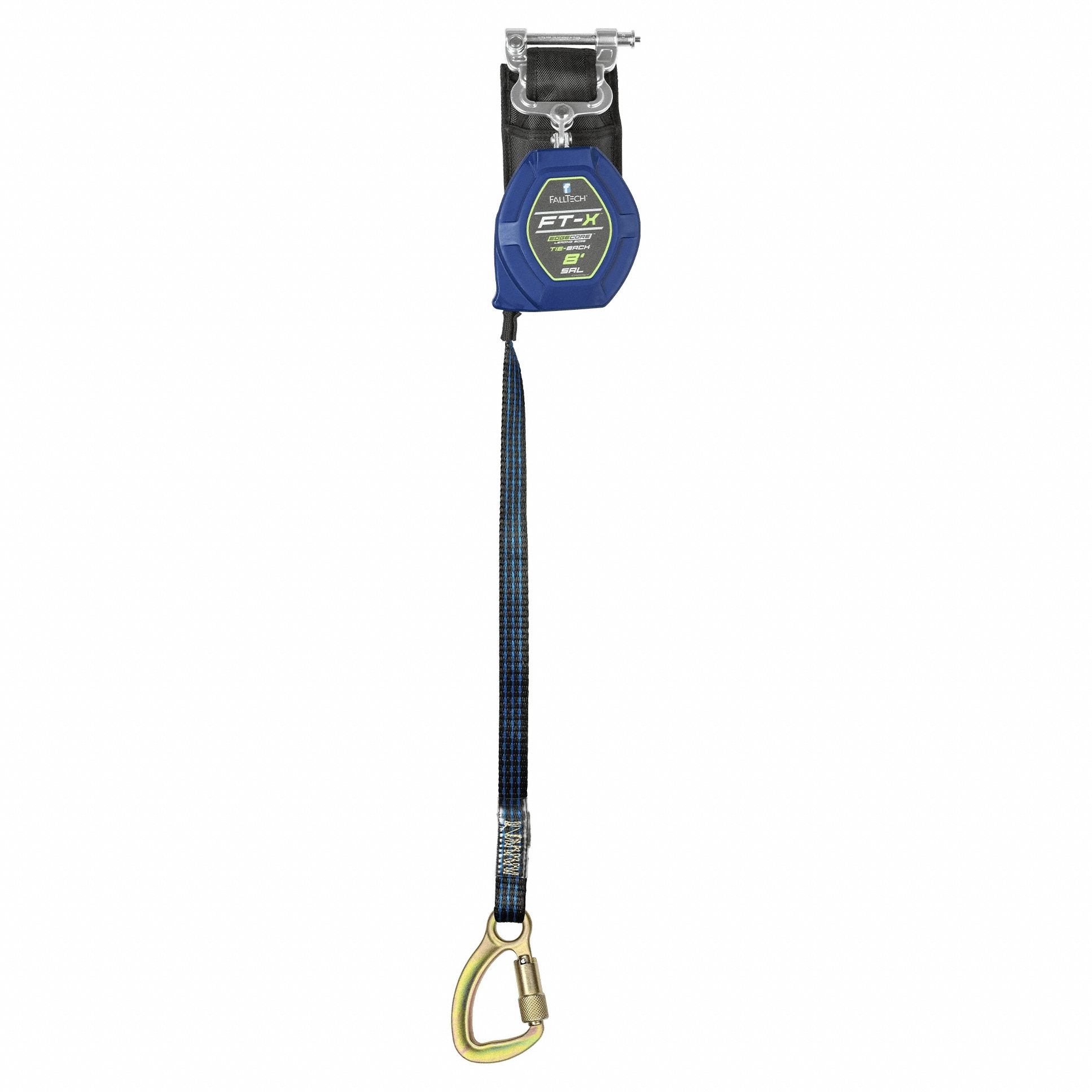 Self-Retracting Tie-Back: Steel Tie-Back Anchor, Harness Aluminum Carabiner, 8 ft Line