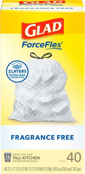 Trash Bags: LLDPE, Std Duty, 13 gal Capacity, 0.72 mil Thick, Coreless Roll, White, 40 PK