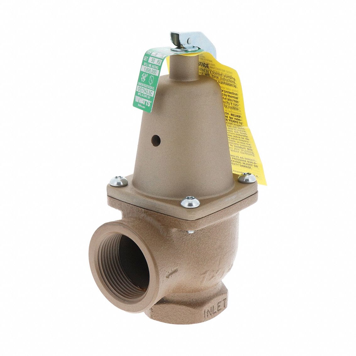 Relief Valve: FNPTF x FNPTF, 1 in x 1 1/4 in, Iron, 40 psi Max. Op Pressure