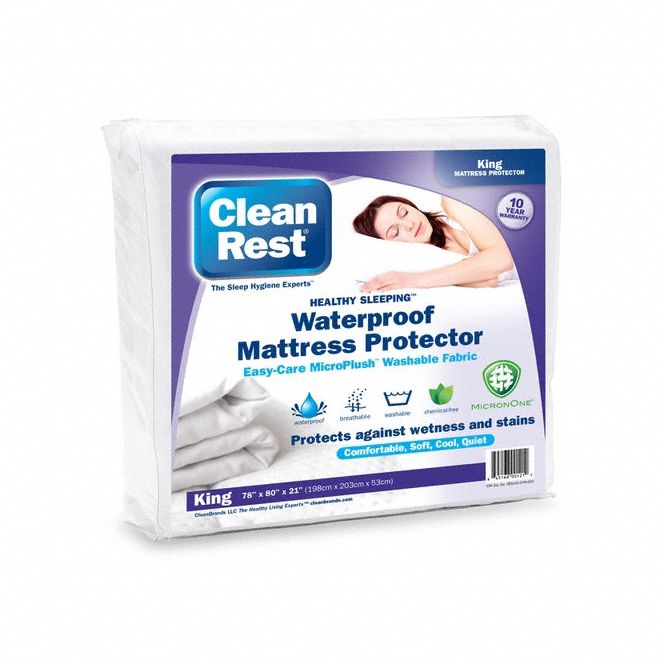 Mattress/Box Spring Protector: King, 80 in Overall Lg, 78 in Overall Wd, White, Waterproof