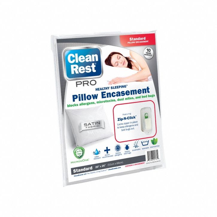 Pillow Protector: Std, 26 in Overall Lg, 20 in Overall Wd, White, Satin, Pillow Protector