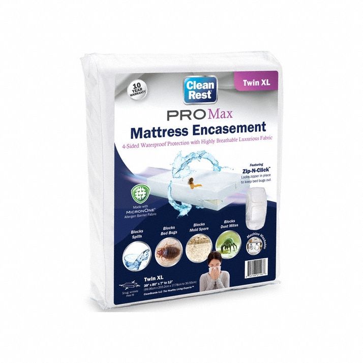 Mattress/Box Spring Protector: Twin XL, 80 in Overall Lg, 39 in Overall Wd, White, 3.39 oz