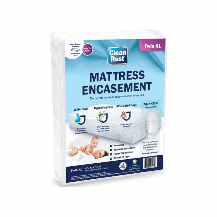 Mattress/Box Spring Protector: Twin XL, 80 in Overall Lg, 39 in Overall Wd, White, 15 in