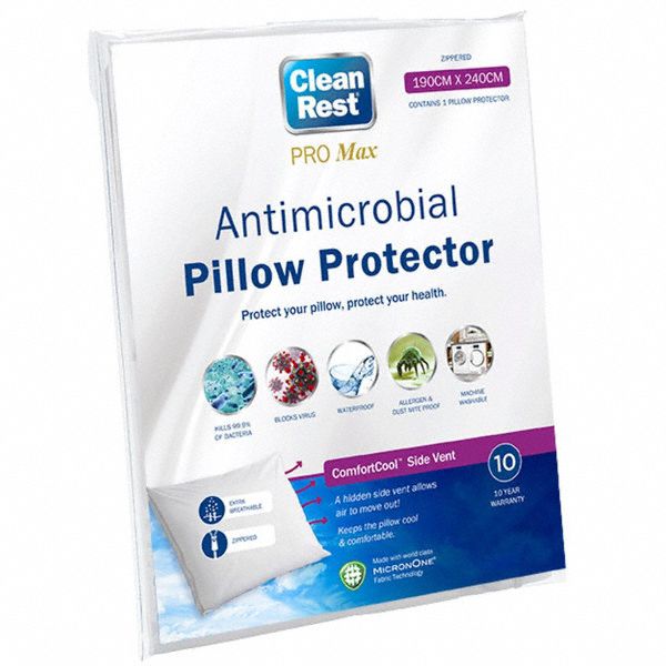 Pillow Protector: King, 36 in Overall Lg, 20 in Overall Wd, White, Polyester, Zipper Grip