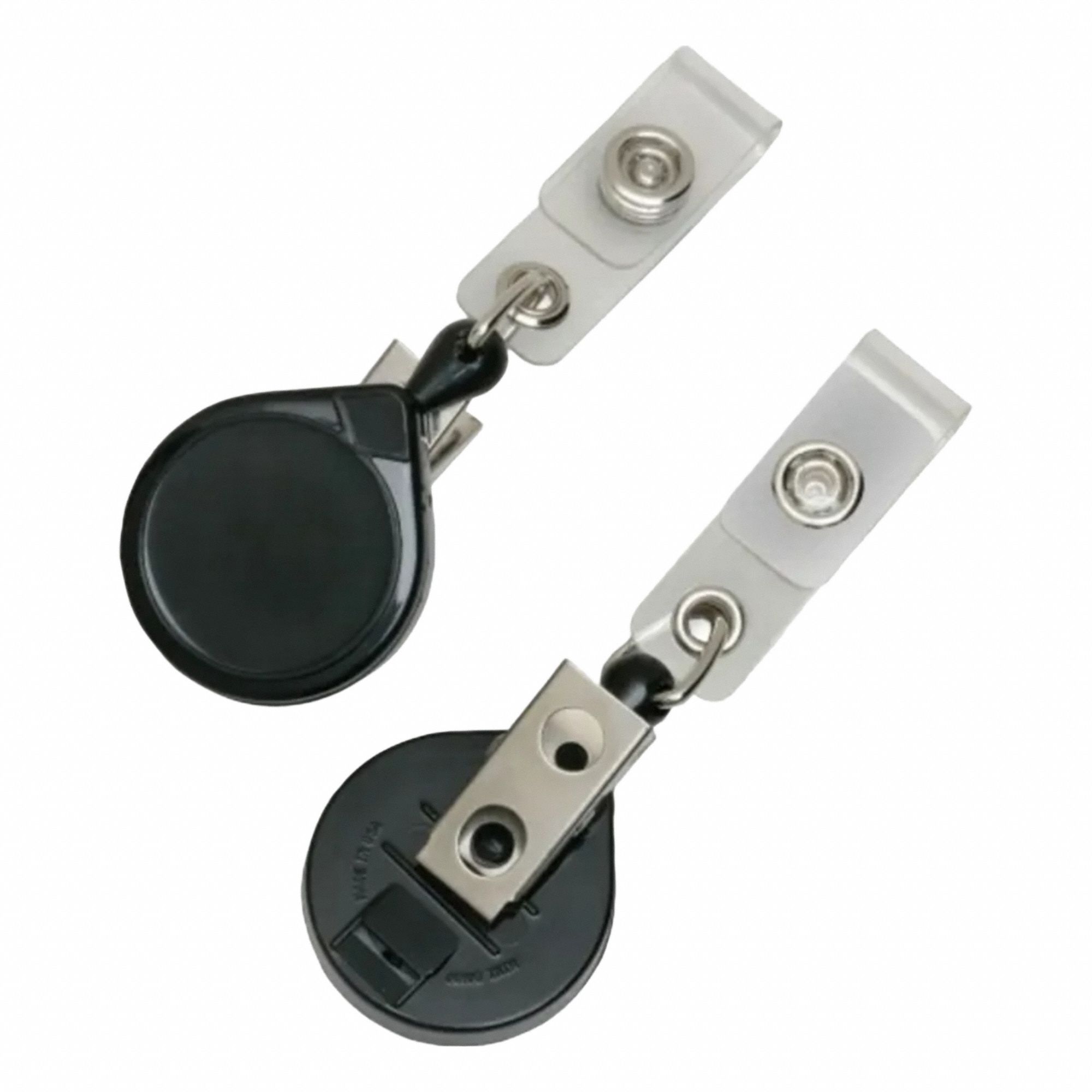 Badge Holder: Clip, 36 in Retractable Cord Extended Lg, Black