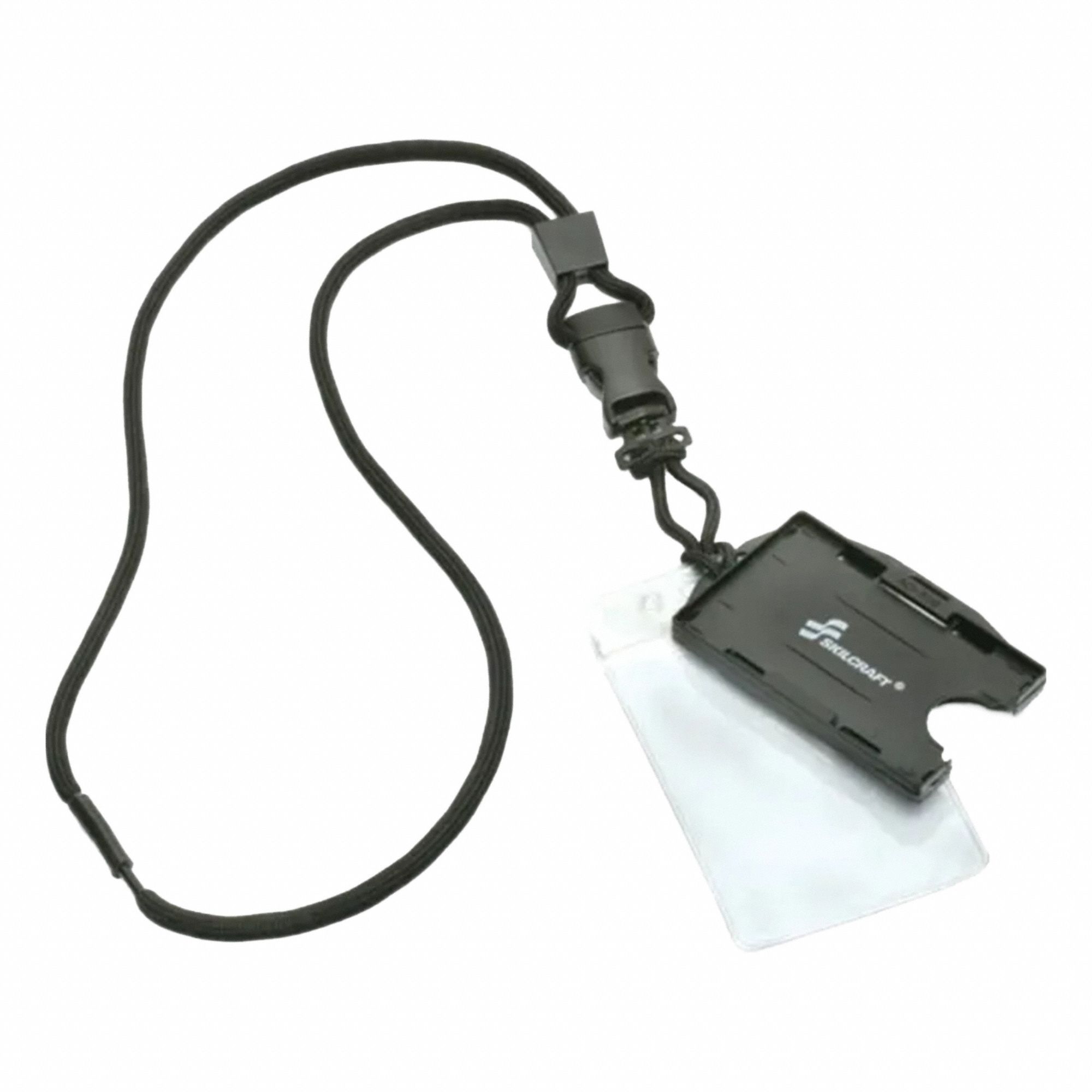 Lanyard: Breakaway Clasp, Vertical, 36 in Lanyard Strap Lg, Black