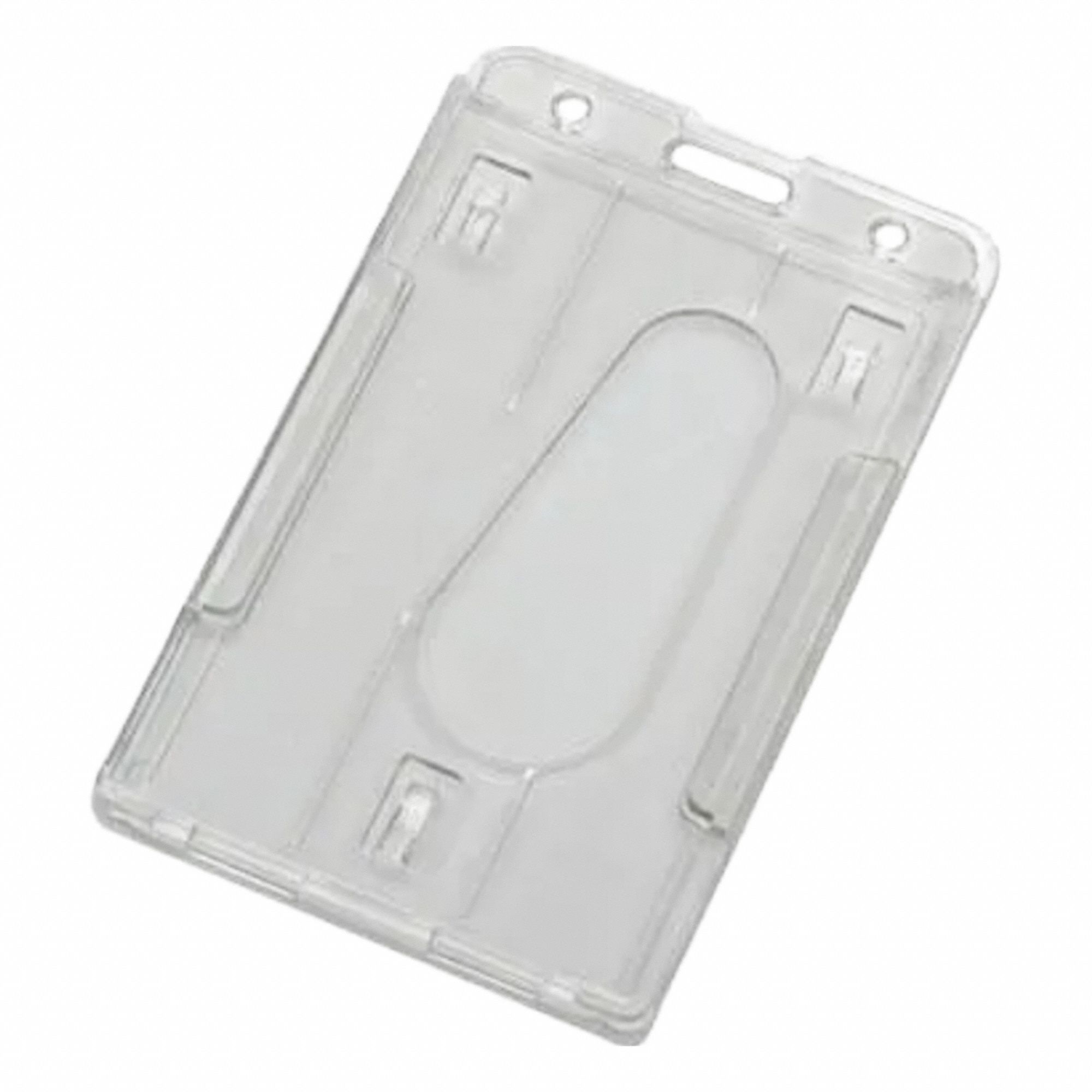 Badge Holder: Clip/Strap, Vertical, 3 3/8 in Badge Pouch Wd, 2 1/8 in Badge Pouch Ht, Clear, 24 PK