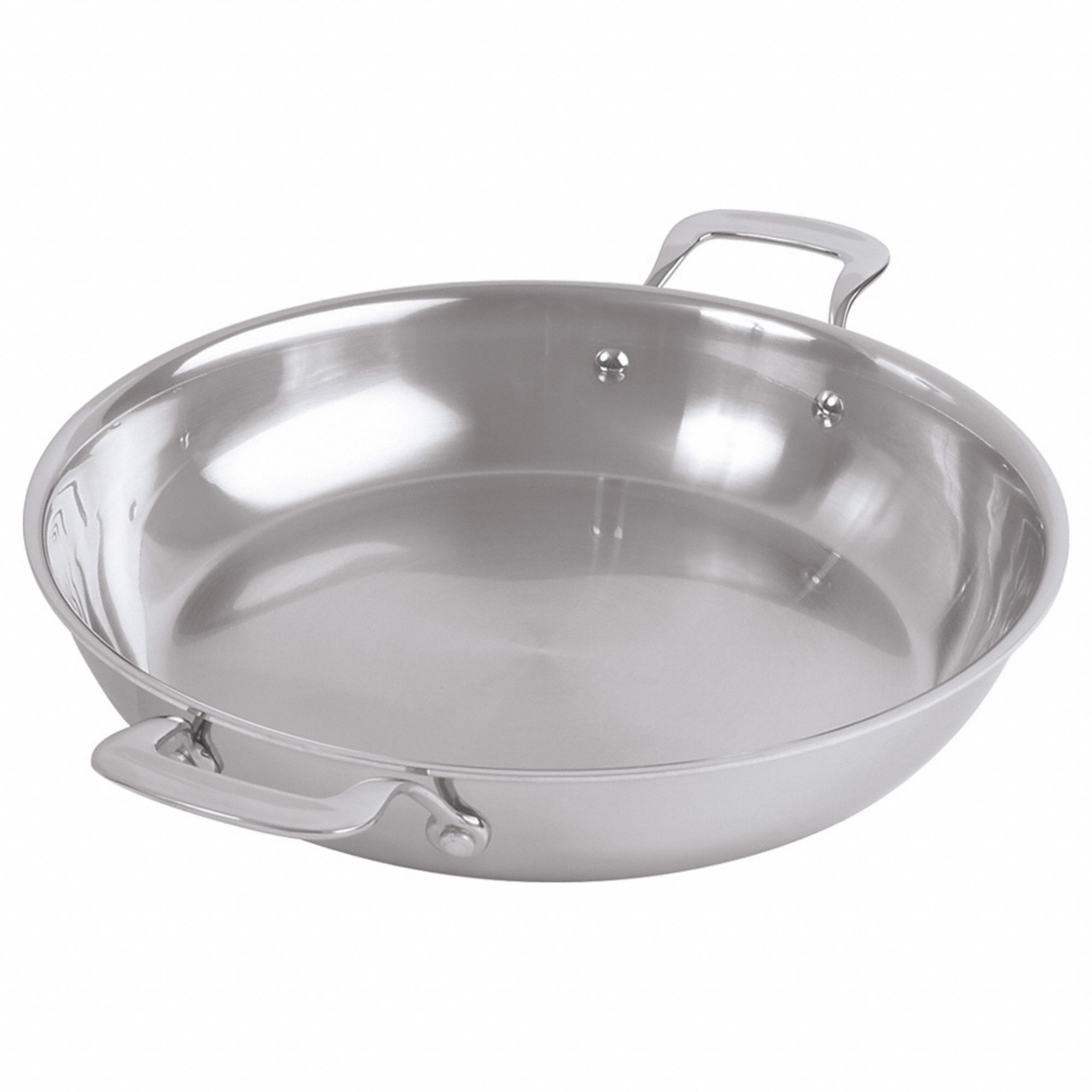 Paella Pan: 4 in Overall Ht, Stainless Steel, Silver