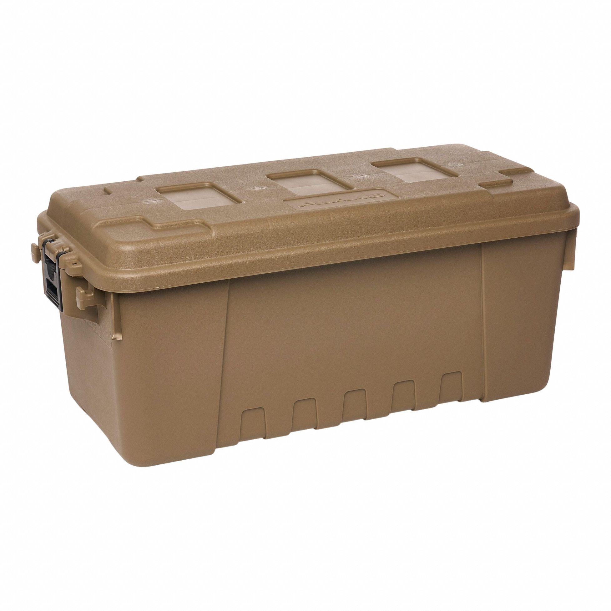 Storage Trunk: 17 gal, 30 in x 14 1/4 in x 12 3/4 in, Tan, Plastic, 2 Handles, Latches