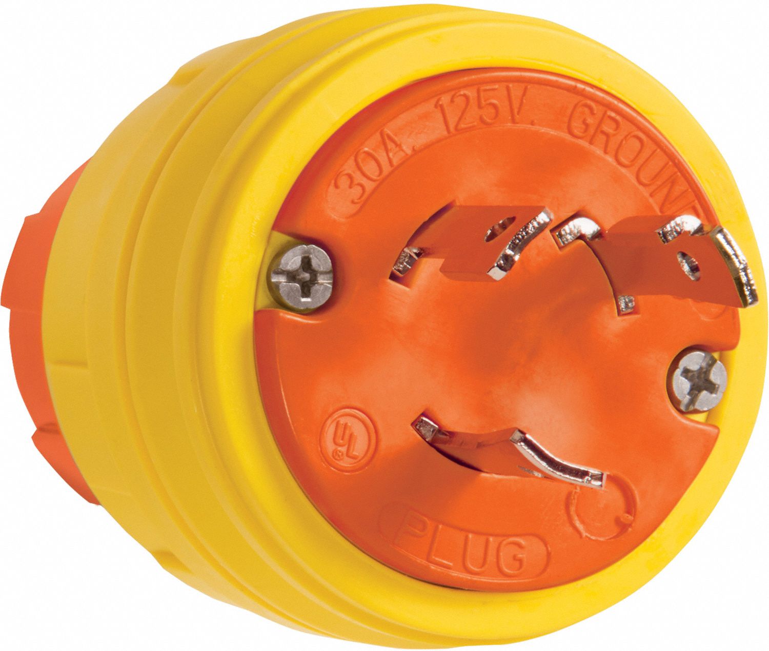 Locking Plug: L5-30P, 30 A, 125V AC, Yellow, 2 Poles, Antimicrobial/Gen Purpose