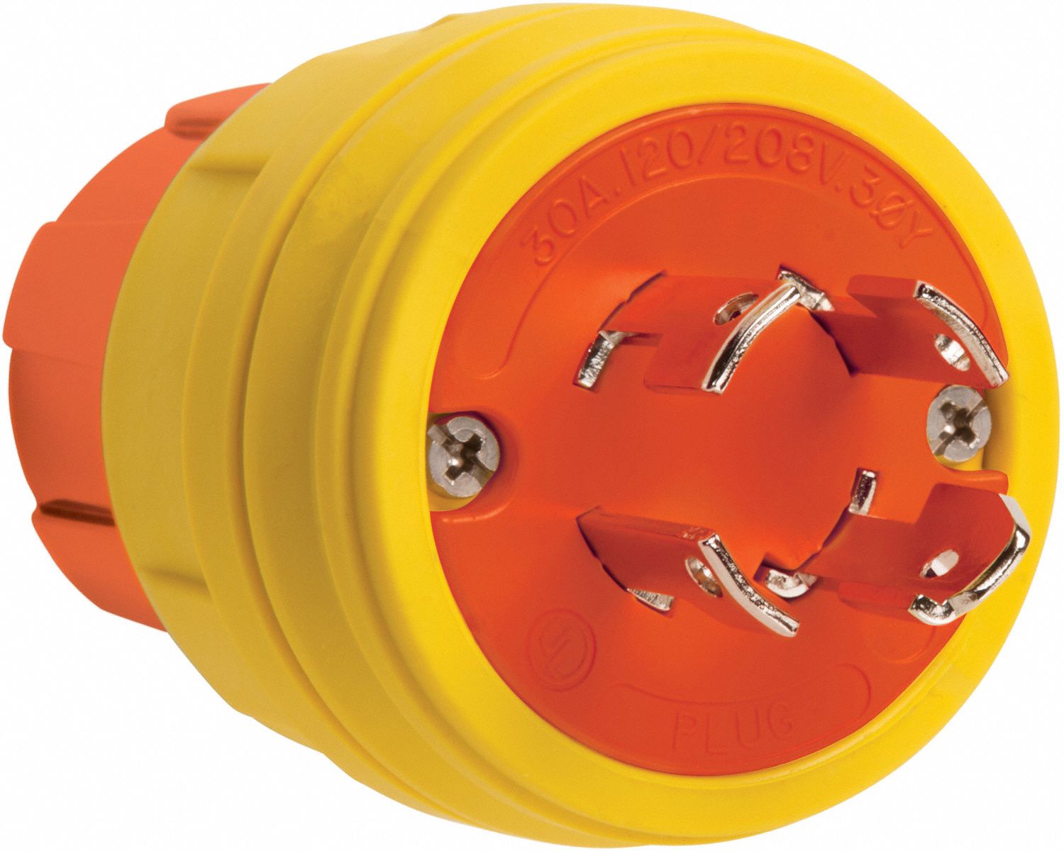 Locking Plug: Non-NEMA, 30 A, 120/208V AC, Yellow, 4 Poles, Antimicrobial/Gen Purpose