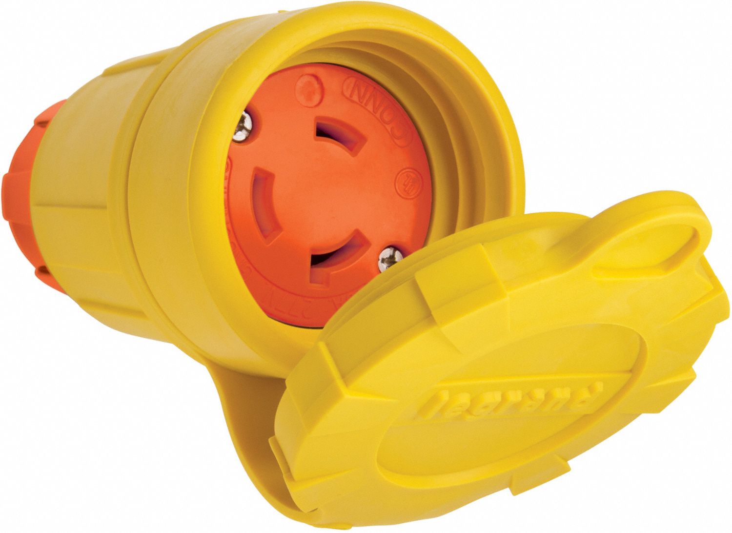 Locking Connector: L7-30R, 30 A, 277V AC, 2 Poles, Yellow, Shrouded, Antimicrobial/Gen Purpose