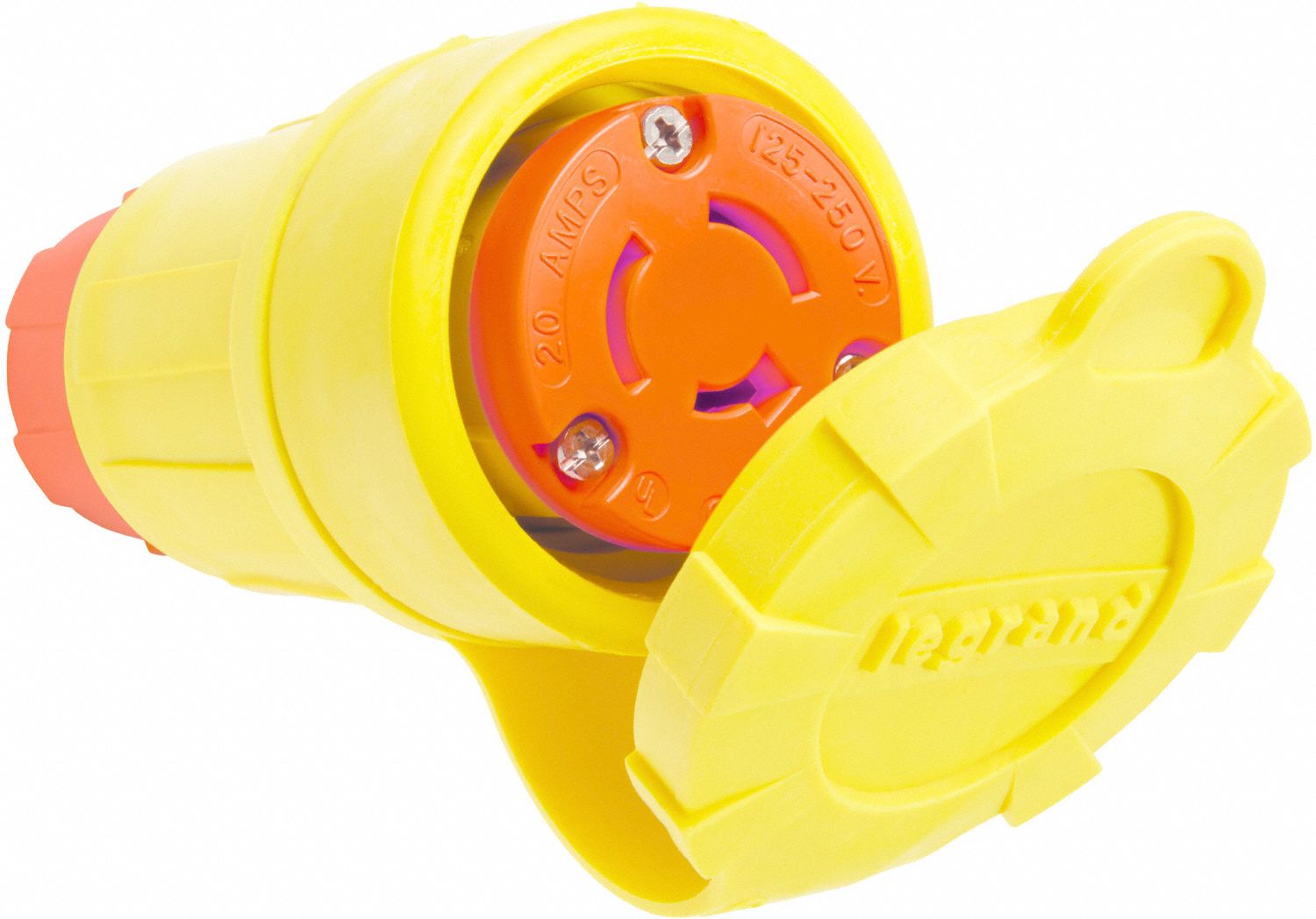 Locking Connector: Non-NEMA, 20 A, 125/250V AC, 3 Poles, Yellow, Shrouded, Antimicrobial/Gen Purpose