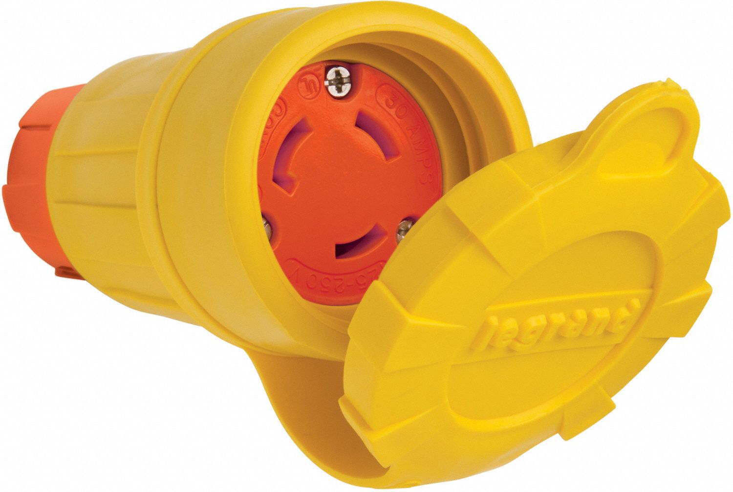 Locking Connector: Non-NEMA, 30 A, 125/250V AC, 3 Poles, Yellow, Shrouded, Antimicrobial/Gen Purpose