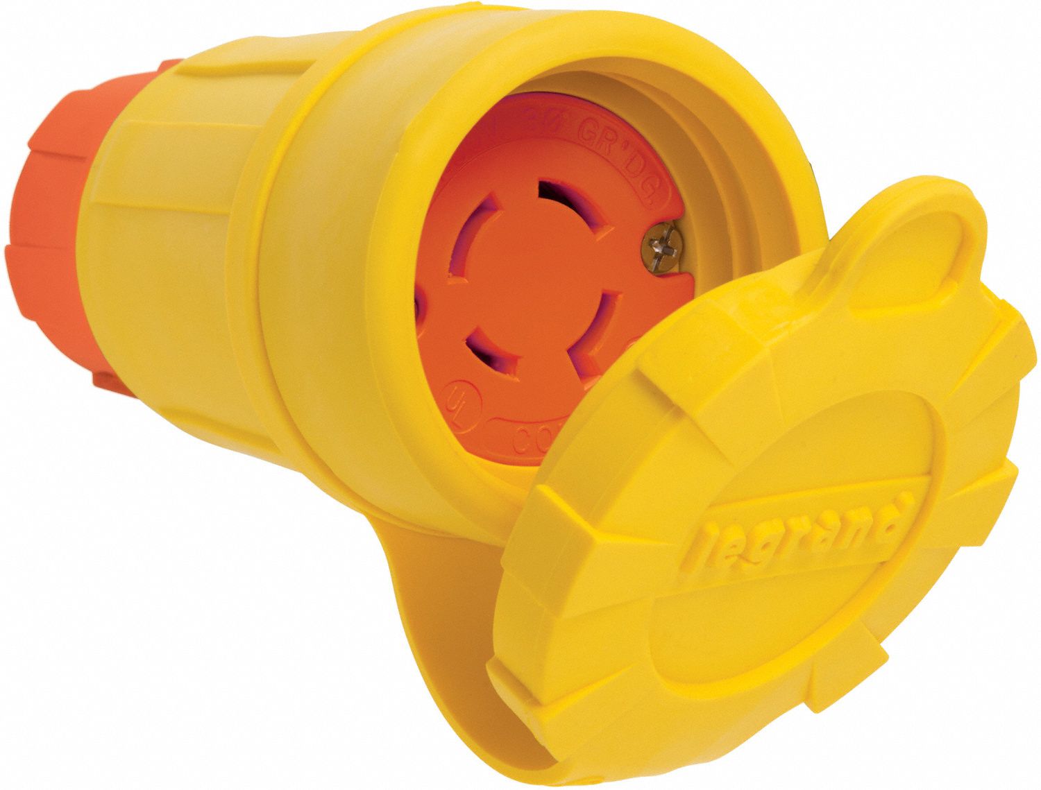 Locking Connector: L15-20R, 20 A, 250V AC, 3 Poles, Yellow, Shrouded, Antimicrobial/Gen Purpose
