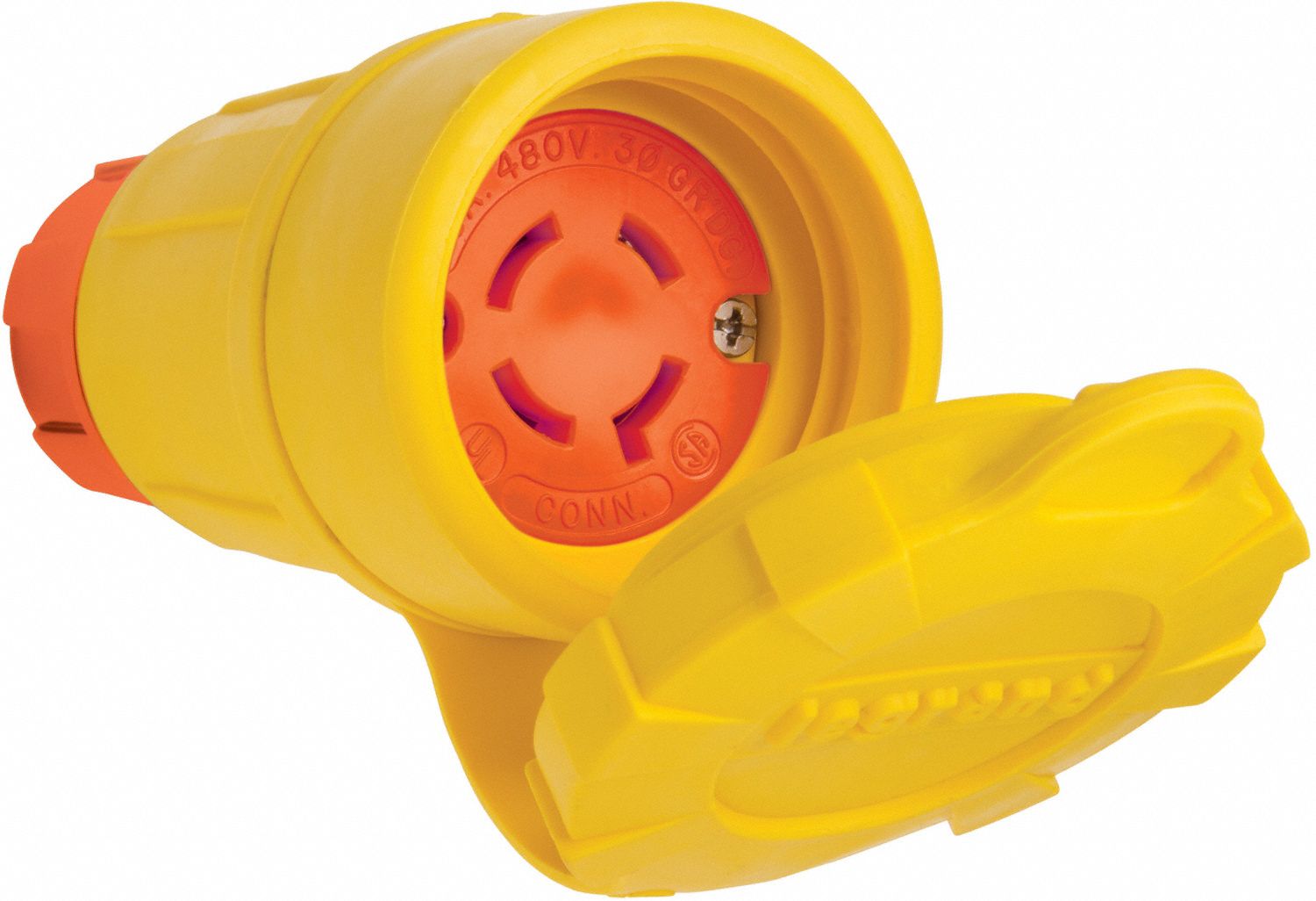 Locking Connector: L16-20R, 20 A, 480V AC, 3 Poles, Yellow, Shrouded, Antimicrobial/Gen Purpose