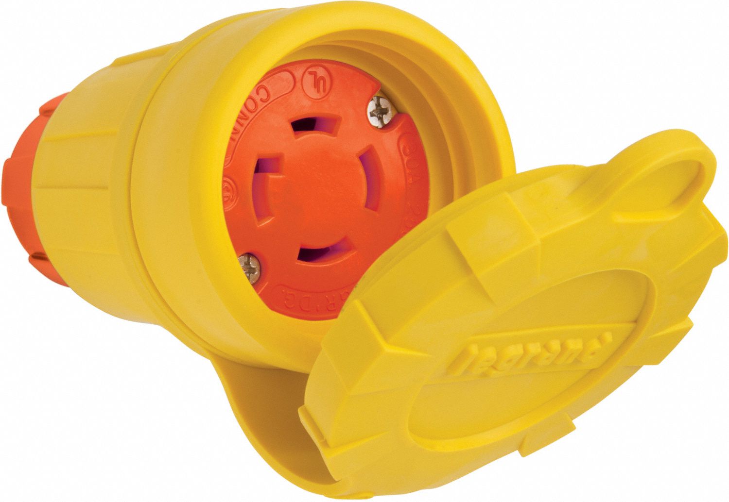 Locking Connector: L15-30R, 30 A, 250V AC, 3 Poles, Yellow, Shrouded, Antimicrobial/Gen Purpose