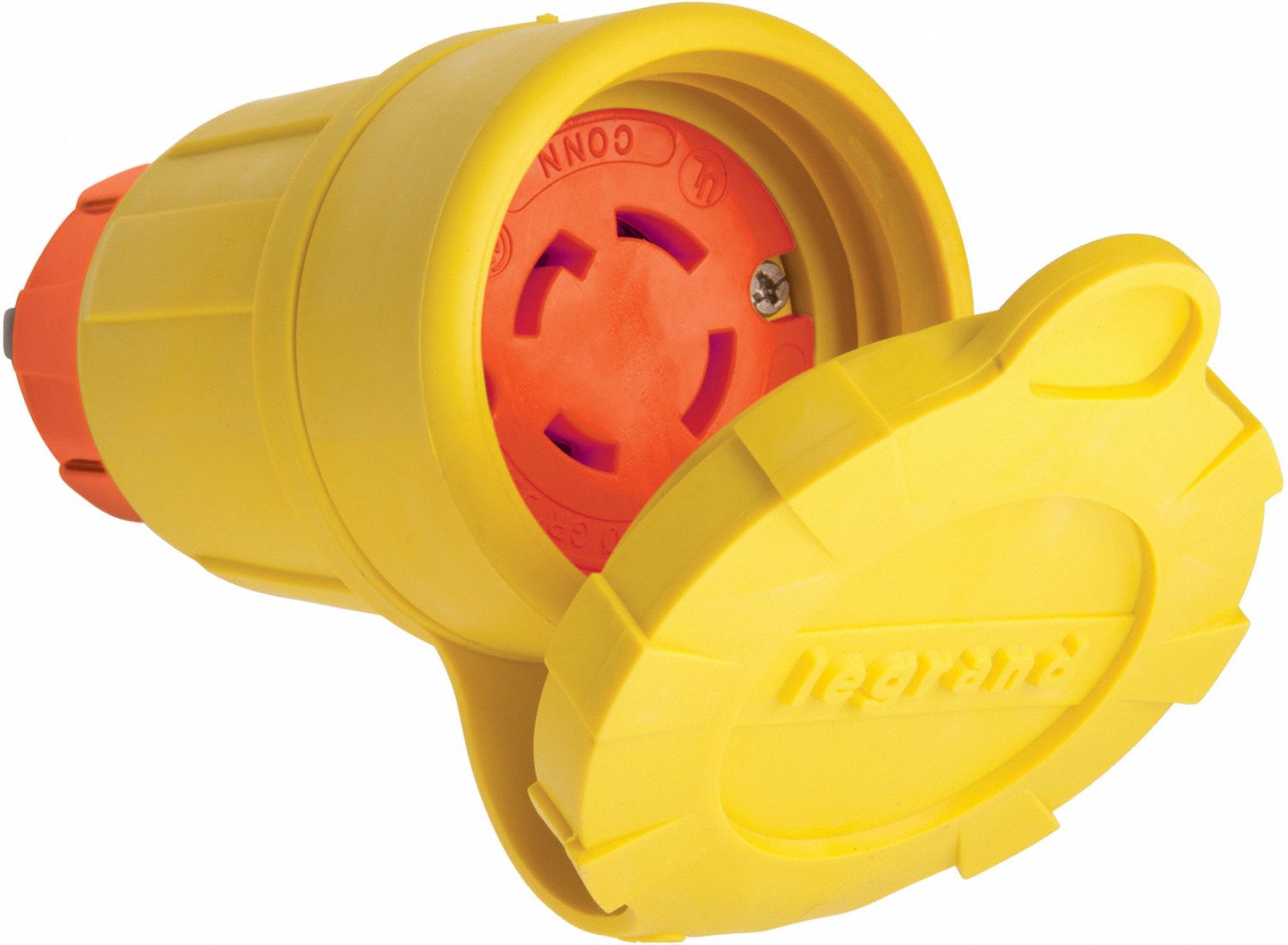 Locking Connector: L16-30R, 30 A, 480V AC, 3 Poles, Yellow, Shrouded, Antimicrobial/Gen Purpose