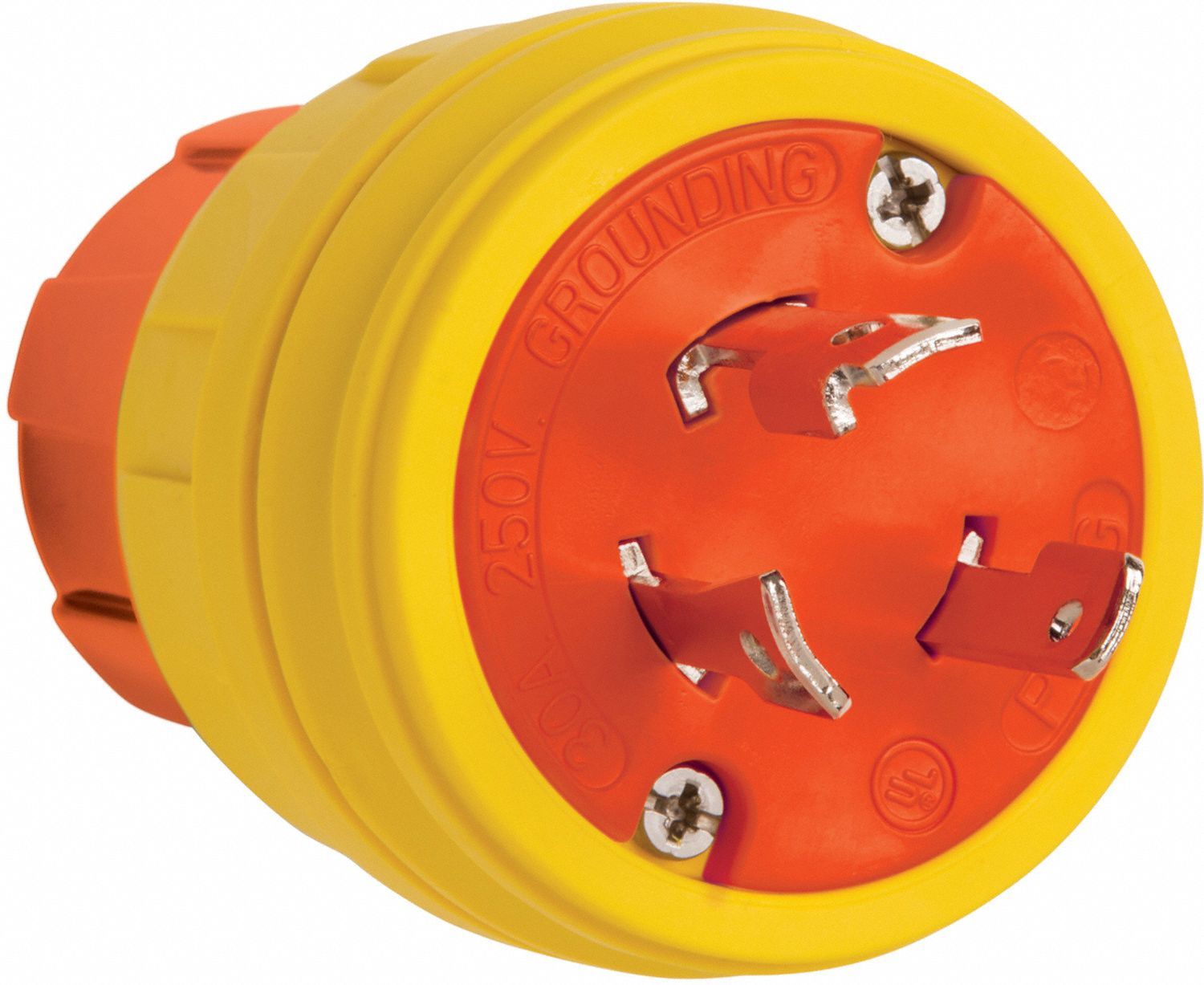 Locking Plug: L6-30P, 30 A, 250V AC, Yellow, 2 Poles, Antimicrobial/Gen Purpose