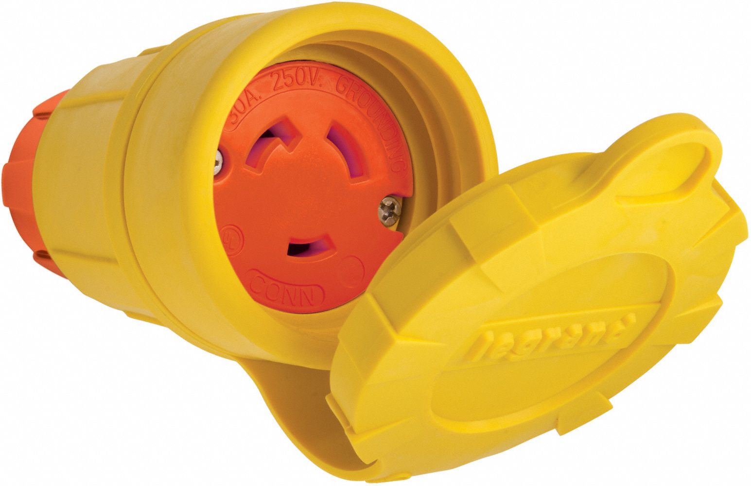 Locking Connector: L6-30R, 30 A, 250V AC, 2 Poles, Yellow, Shrouded, Antimicrobial/Gen Purpose