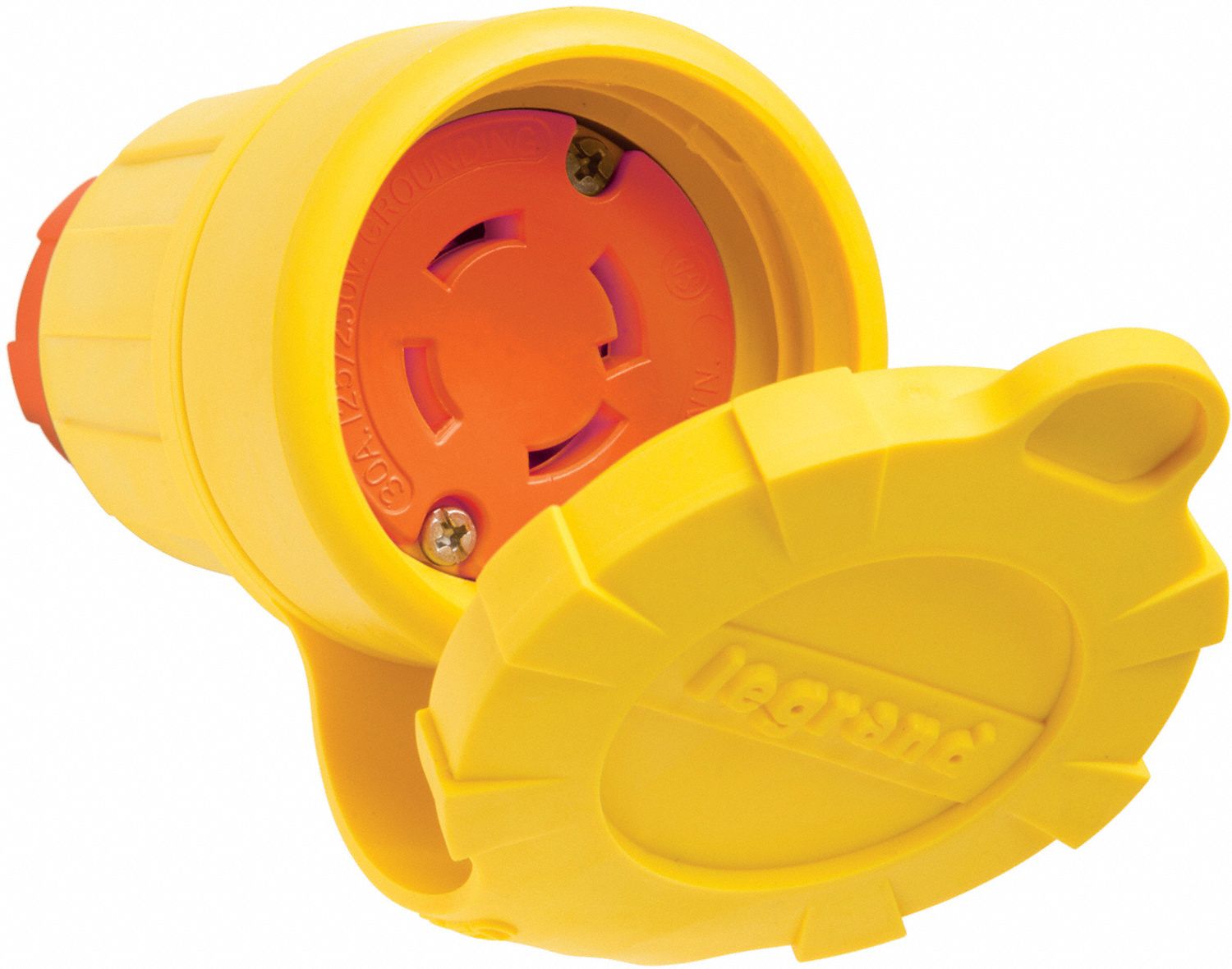 Locking Connector: L14-30R, 30 A, 125/250V AC, 3 Poles, Yellow, Shrouded, Antimicrobial/Gen Purpose