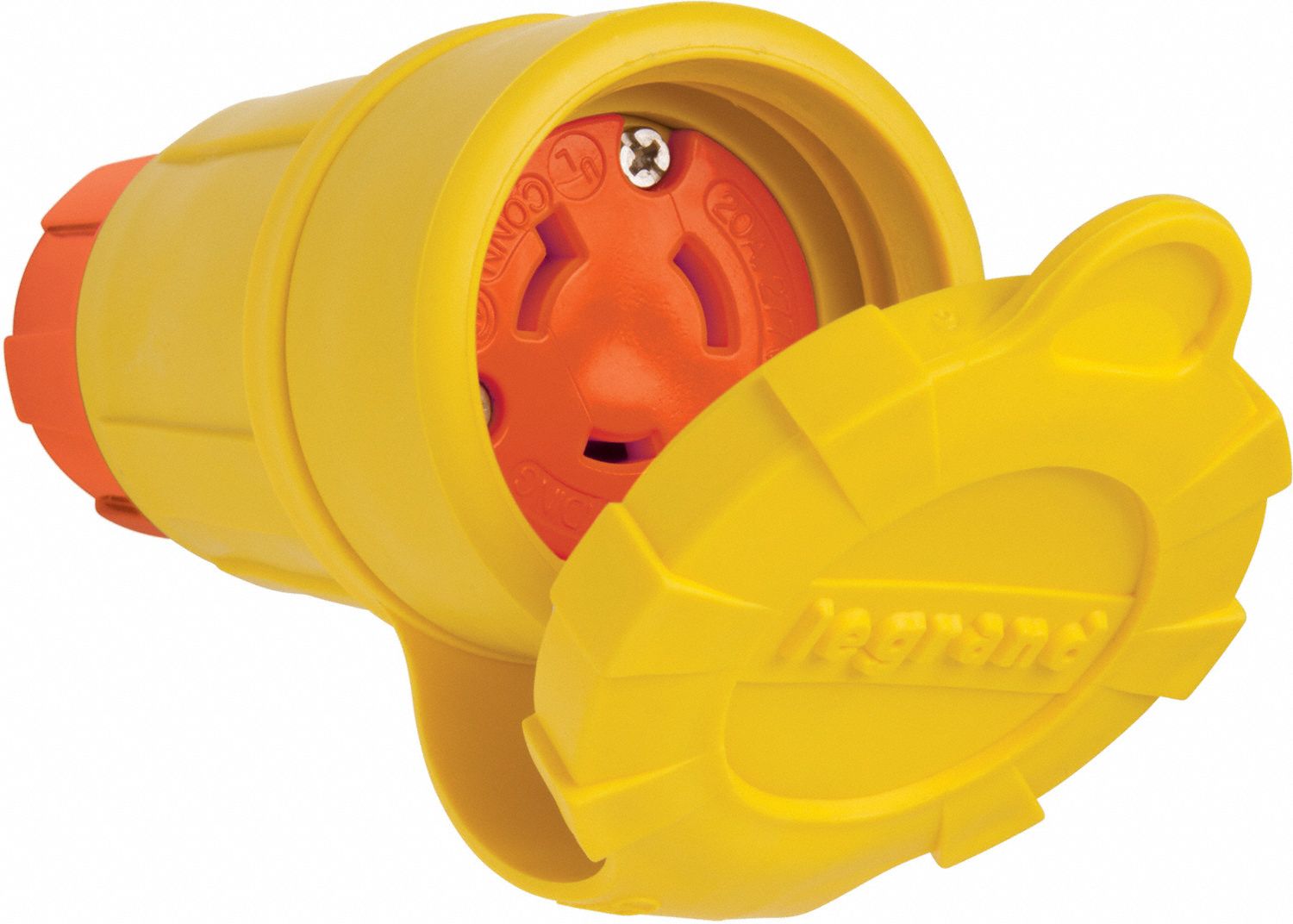 Locking Connector: L7-20R, 20 A, 277V AC, 2 Poles, Yellow, Shrouded, Antimicrobial/Gen Purpose