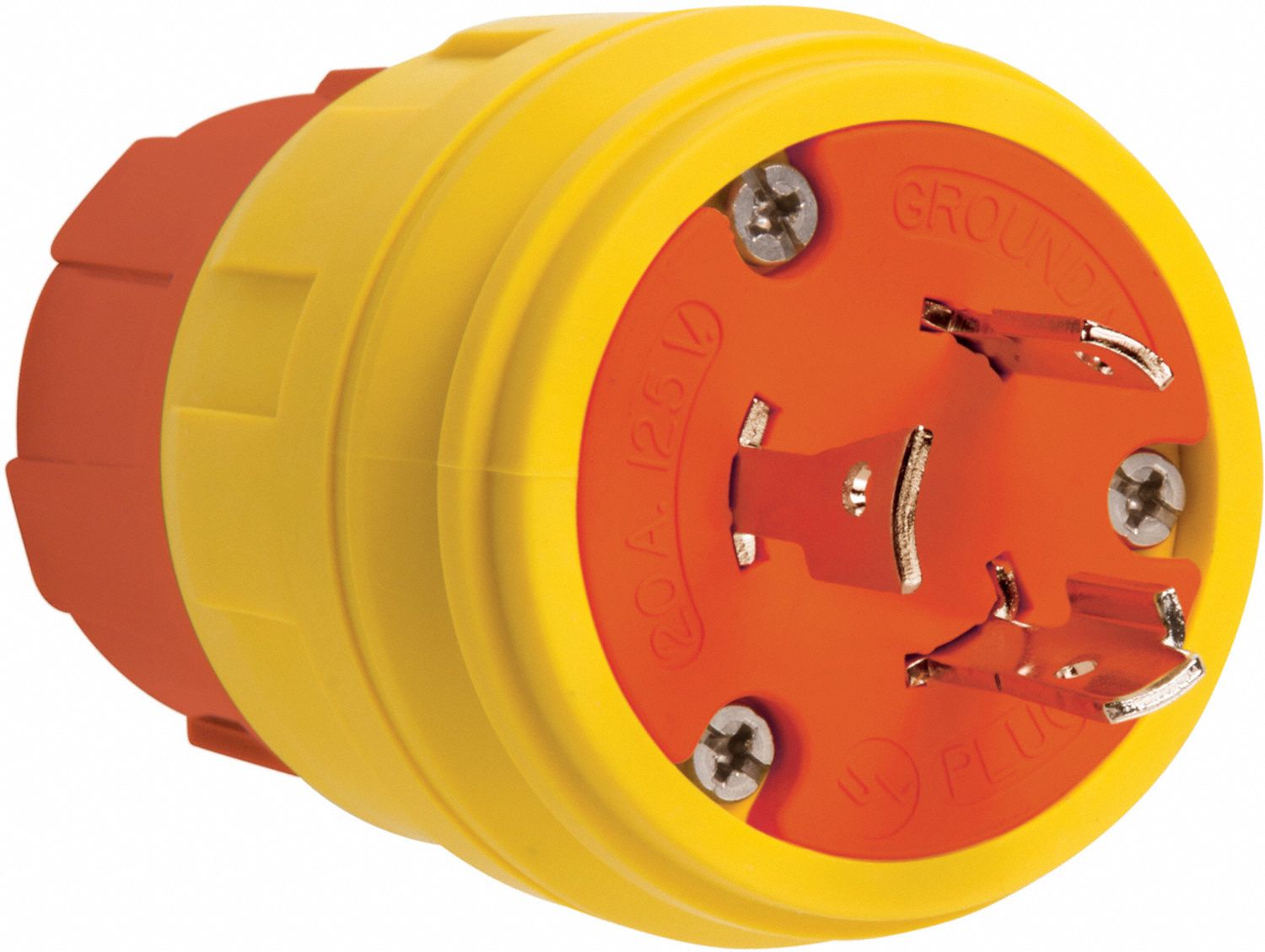 Locking Plug: L5-20P, 20 A, 125V AC, Yellow, 2 Poles, Antimicrobial/Gen Purpose