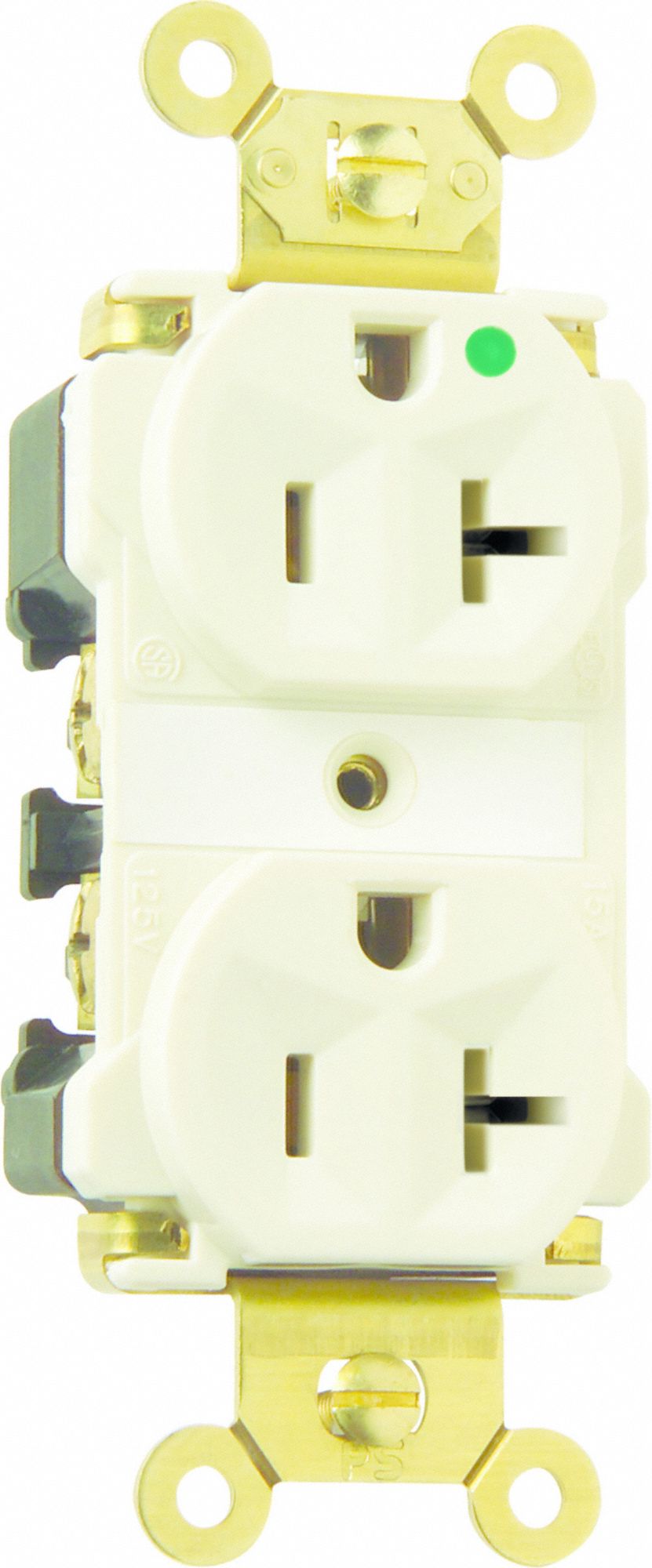 Receptacle: Duplex, 5-20R, 20 A, 125V AC, Light Almond, 2 Pole / 3 Wire Poles & Wires