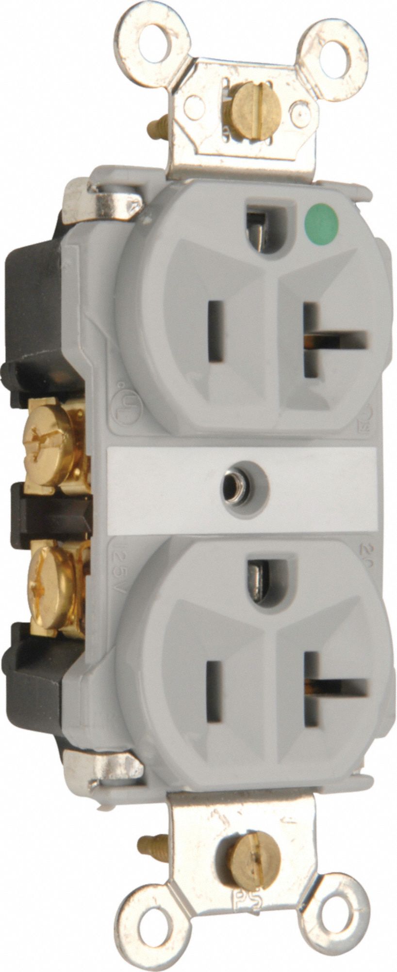 Receptacle: Duplex, 5-20R, 20 A, 125V AC, Gray, 2 Pole / 3 Wire Poles & Wires