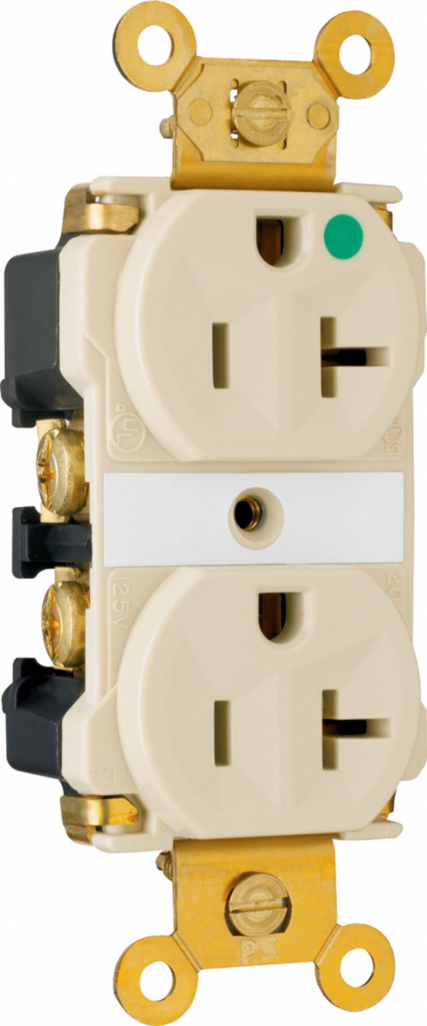 Receptacle: Duplex, 5-20R, 20 A, 125V AC, Ivory, 2 Pole / 3 Wire Poles & Wires