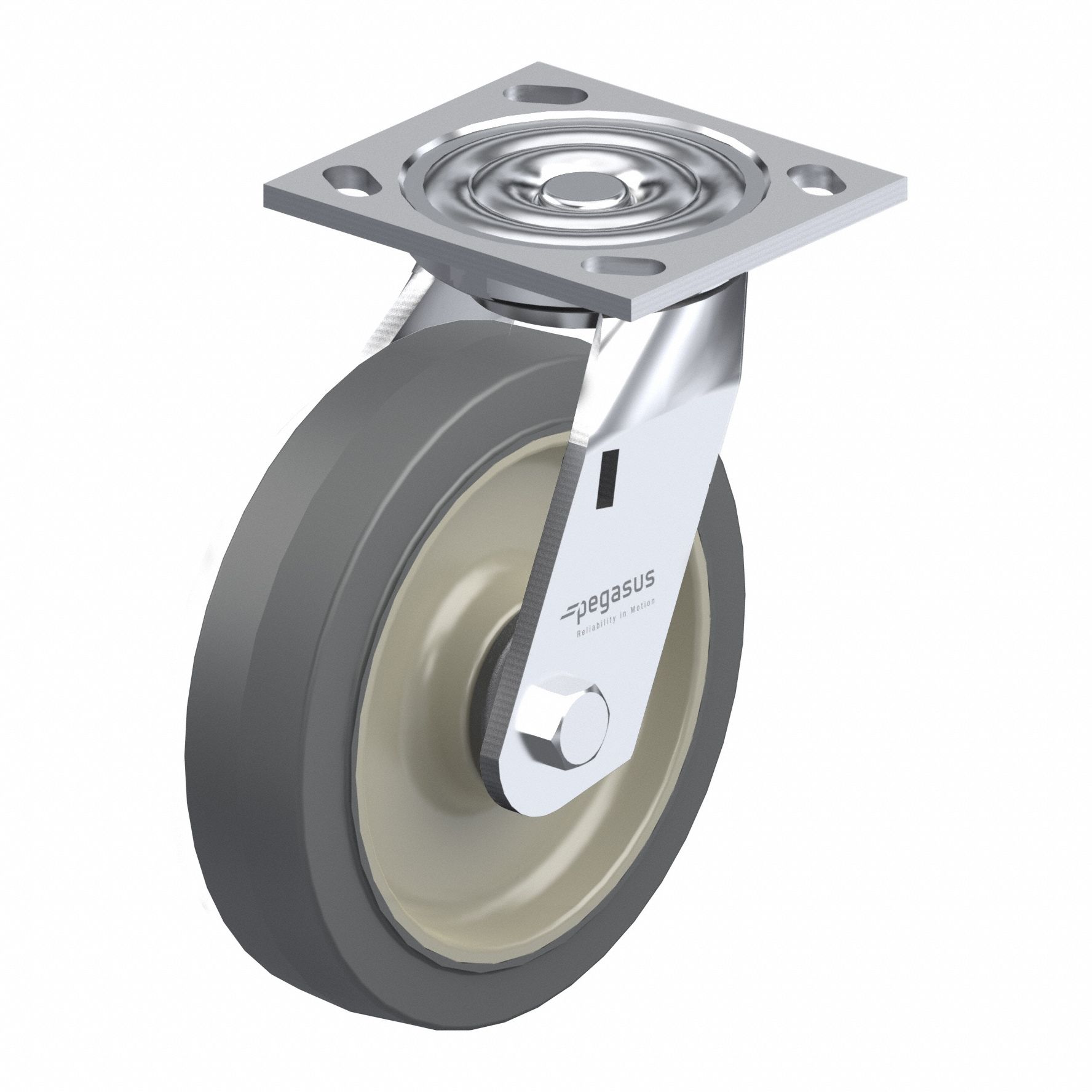 Plate Caster: Swivel, No Brake, Rubber, 4 in Wheel Dia, 2 in Wheel Wd, Slot, Ball